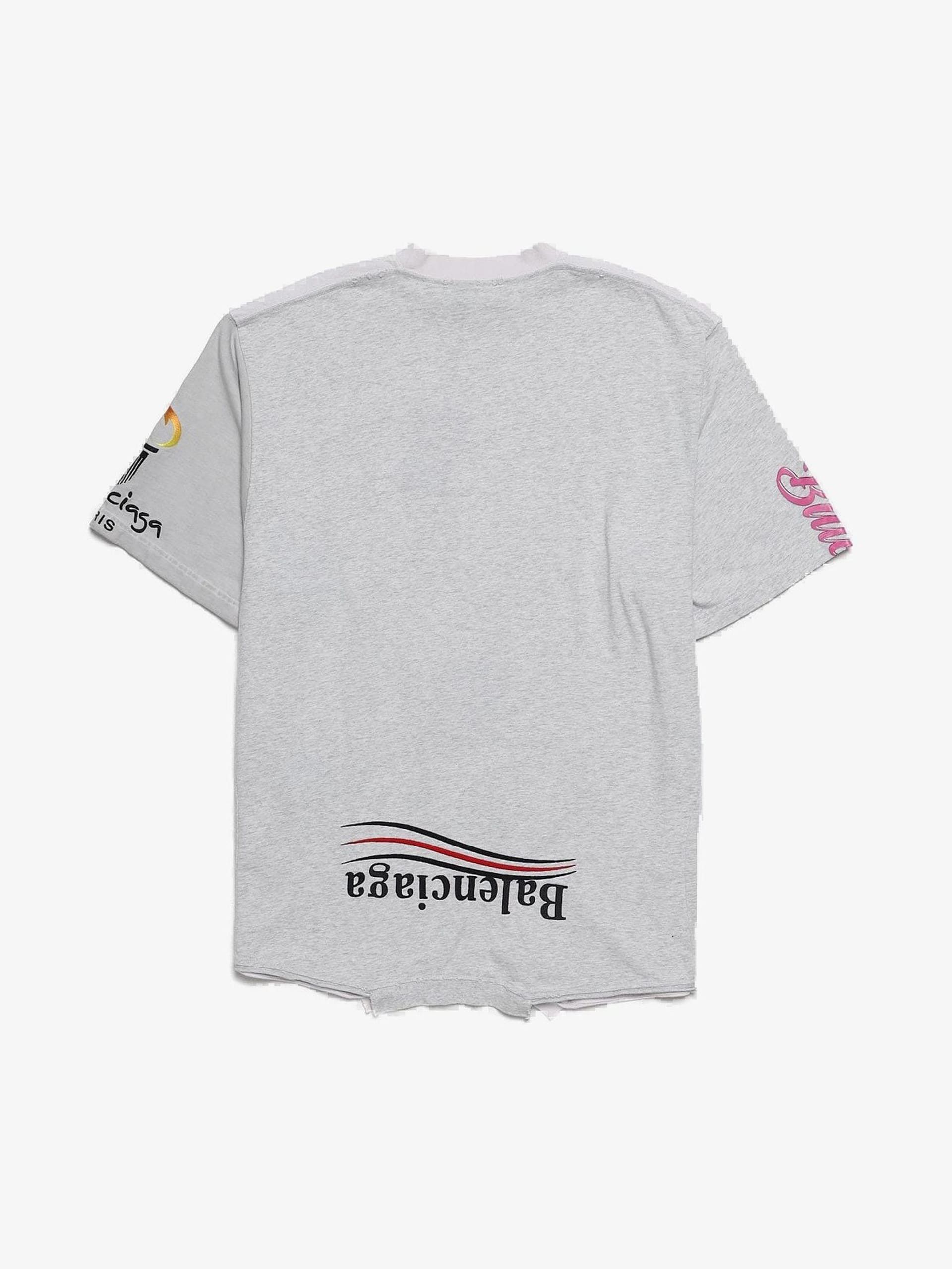 Balenciaga White and Gray Distressed Upside Down Cotton T Shirt Size US L / EU 52-54 / 3 - 2 Thumbnail