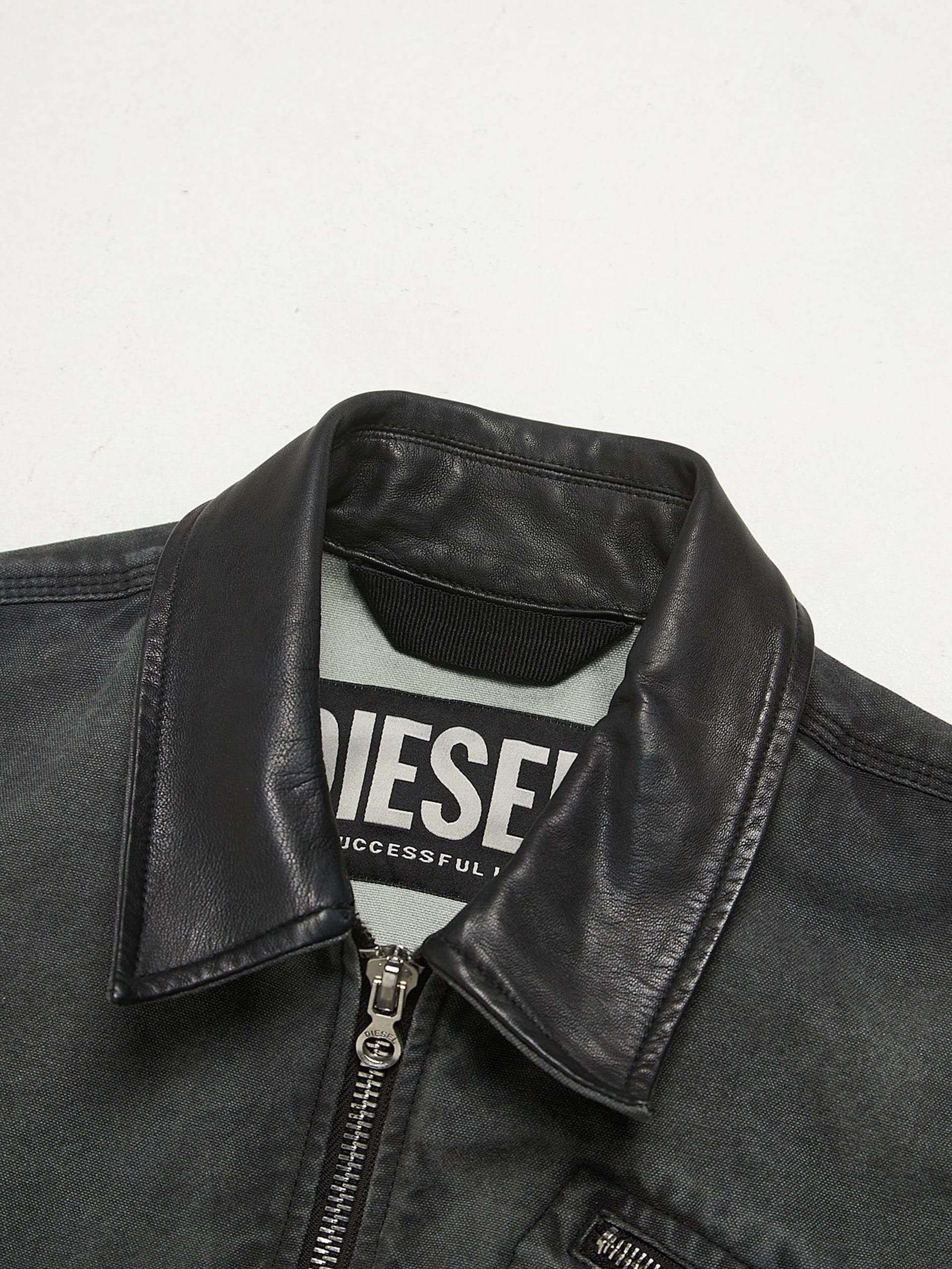 Diesel Gray Washed Leather Collar Zipped Denim Jacket Size US M / EU 48-50 / 2 - 3 Thumbnail