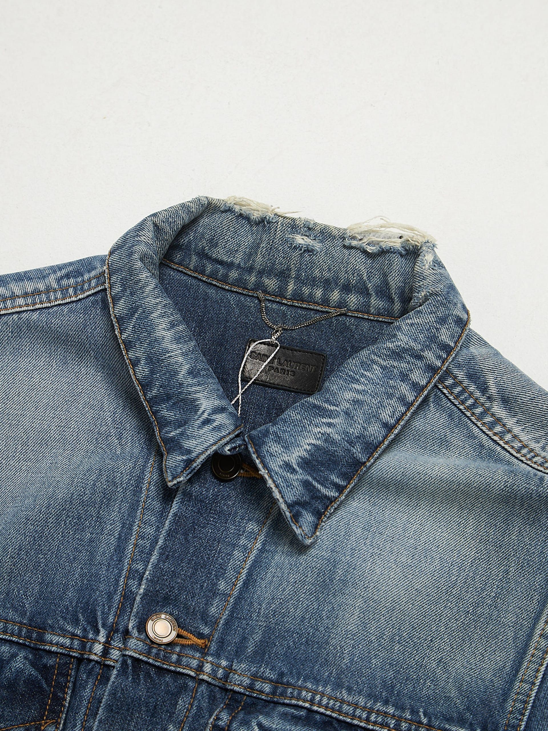 Saint Laurent Paris Blue Washed Distressed 46Denim Cotton Jacket Size US XL / EU 56 / 4 - 3 Thumbnail