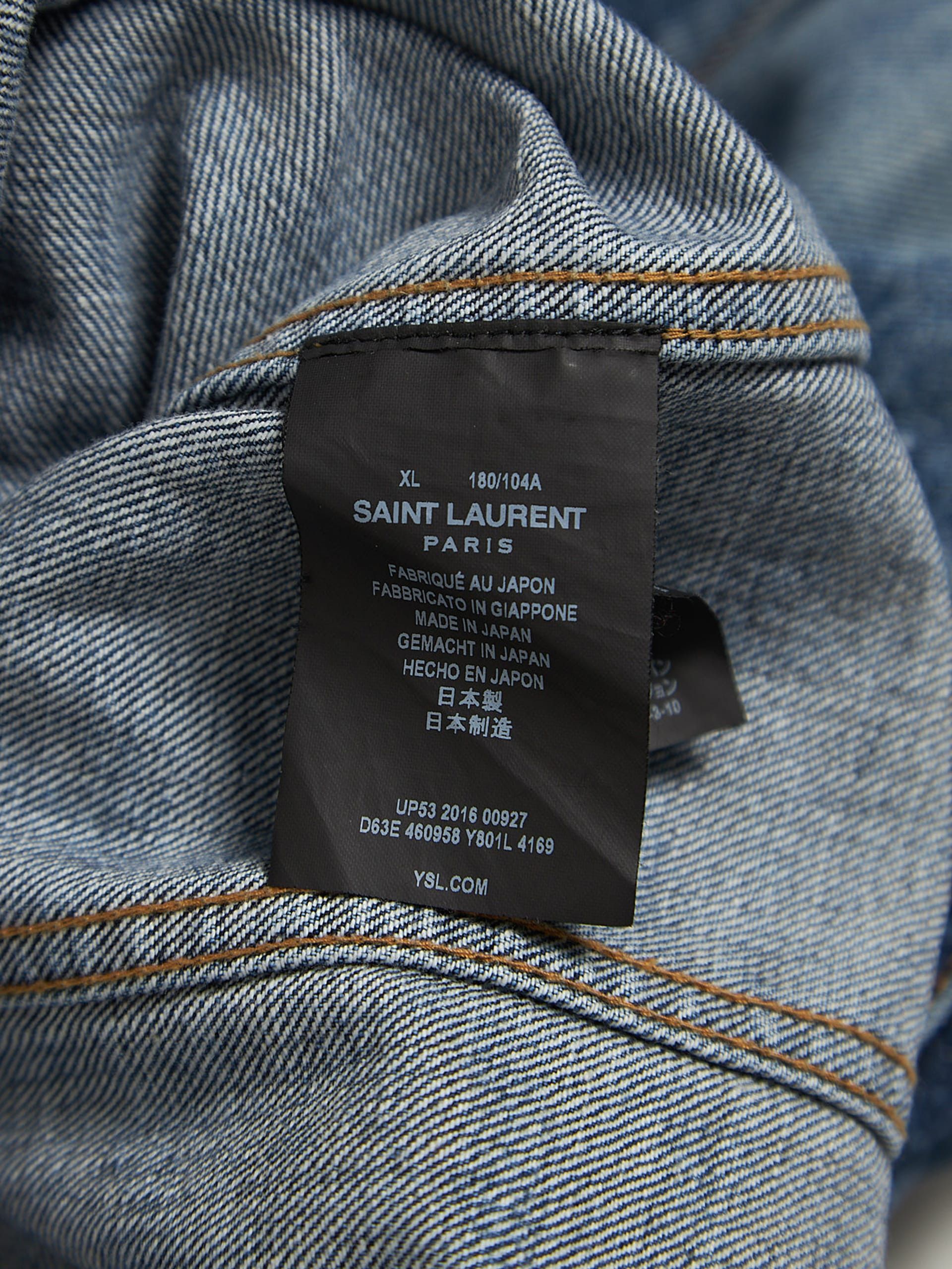 Saint Laurent Paris Blue Washed Distressed 46Denim Cotton Jacket Size US XL / EU 56 / 4 - 4 Thumbnail