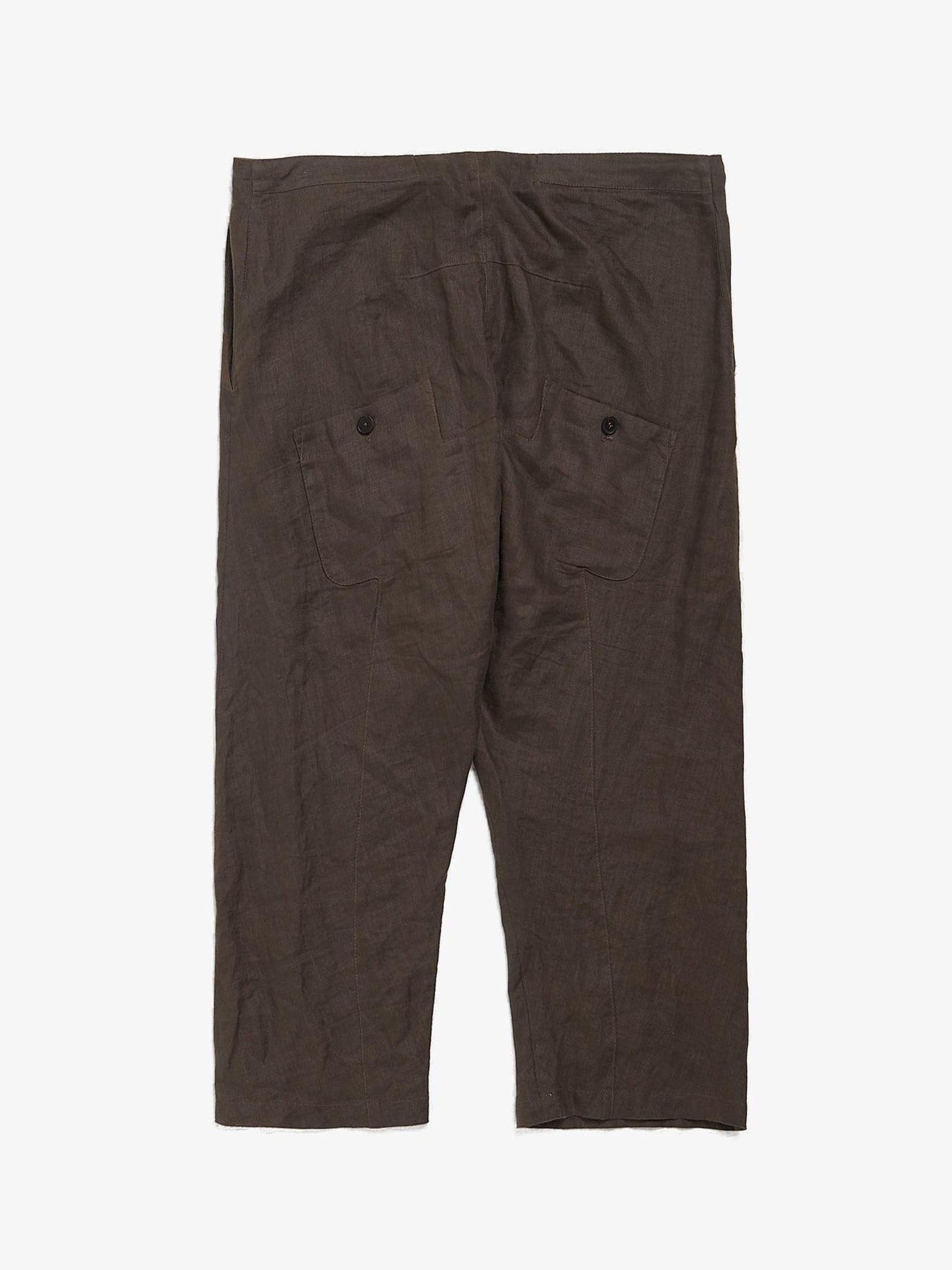 Aleksandr Manamis Brown Gray Side Button Drop Crotch Cropped Linen Pants Size US 34 / EU 50 - 2 Thumbnail