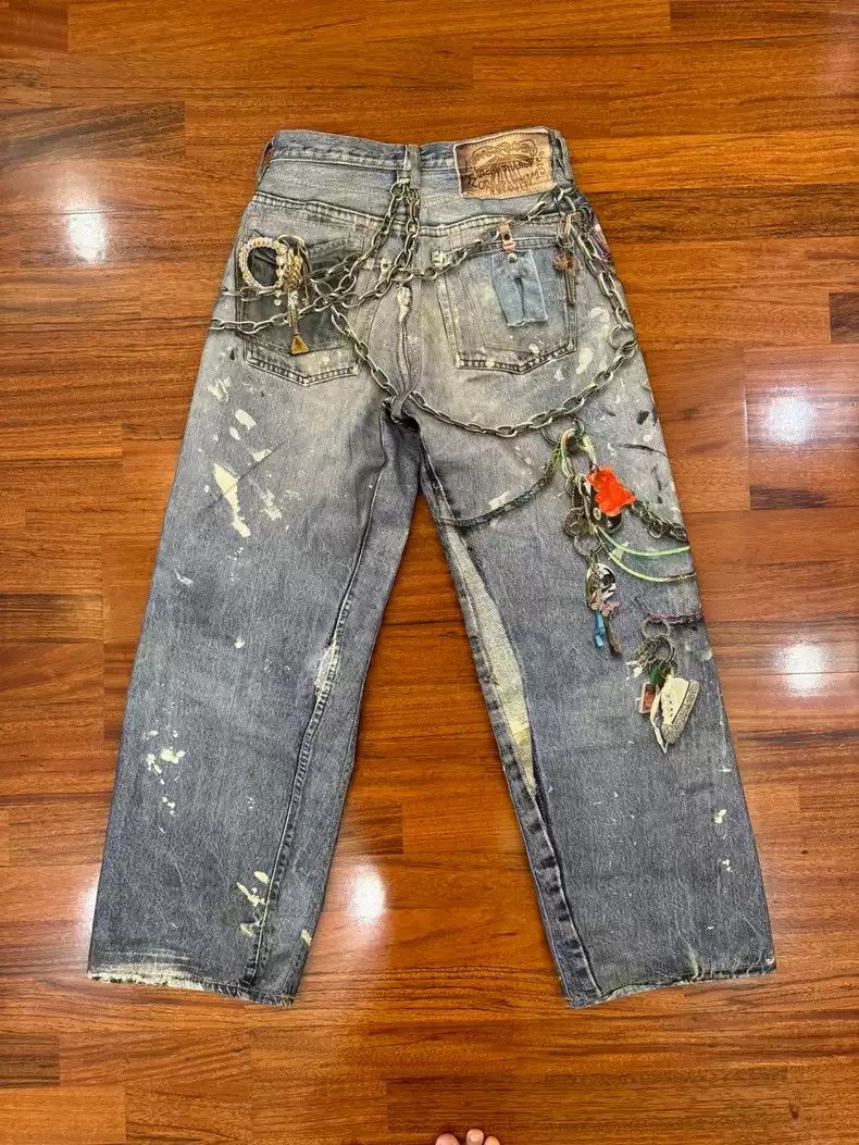 Acne Studios Acne Studios Blue splashed ink chain jeans