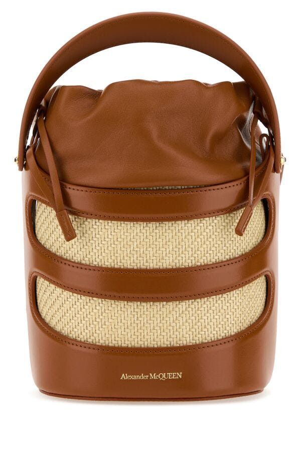 Alexander McQueen Two-Tone Leather And Raffia The Rise Bucket Bag Size ONE SIZE - 3 Thumbnail