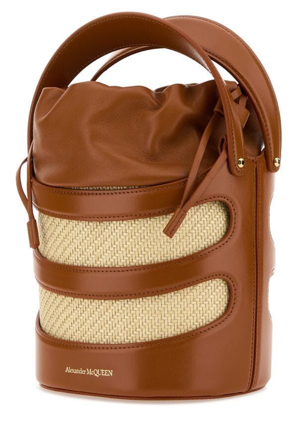 Alexander McQueen Two-Tone Leather And Raffia The Rise Bucket Bag Size ONE SIZE - 4 Thumbnail