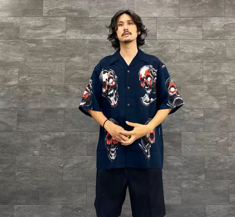 トップス WACKO MARIA 56 TATTOO HAWAIIAN SHIRT WACKO MARIA/56 TATTOO STUDIO / HAWAIIAN SHIRT S/S（NAVY