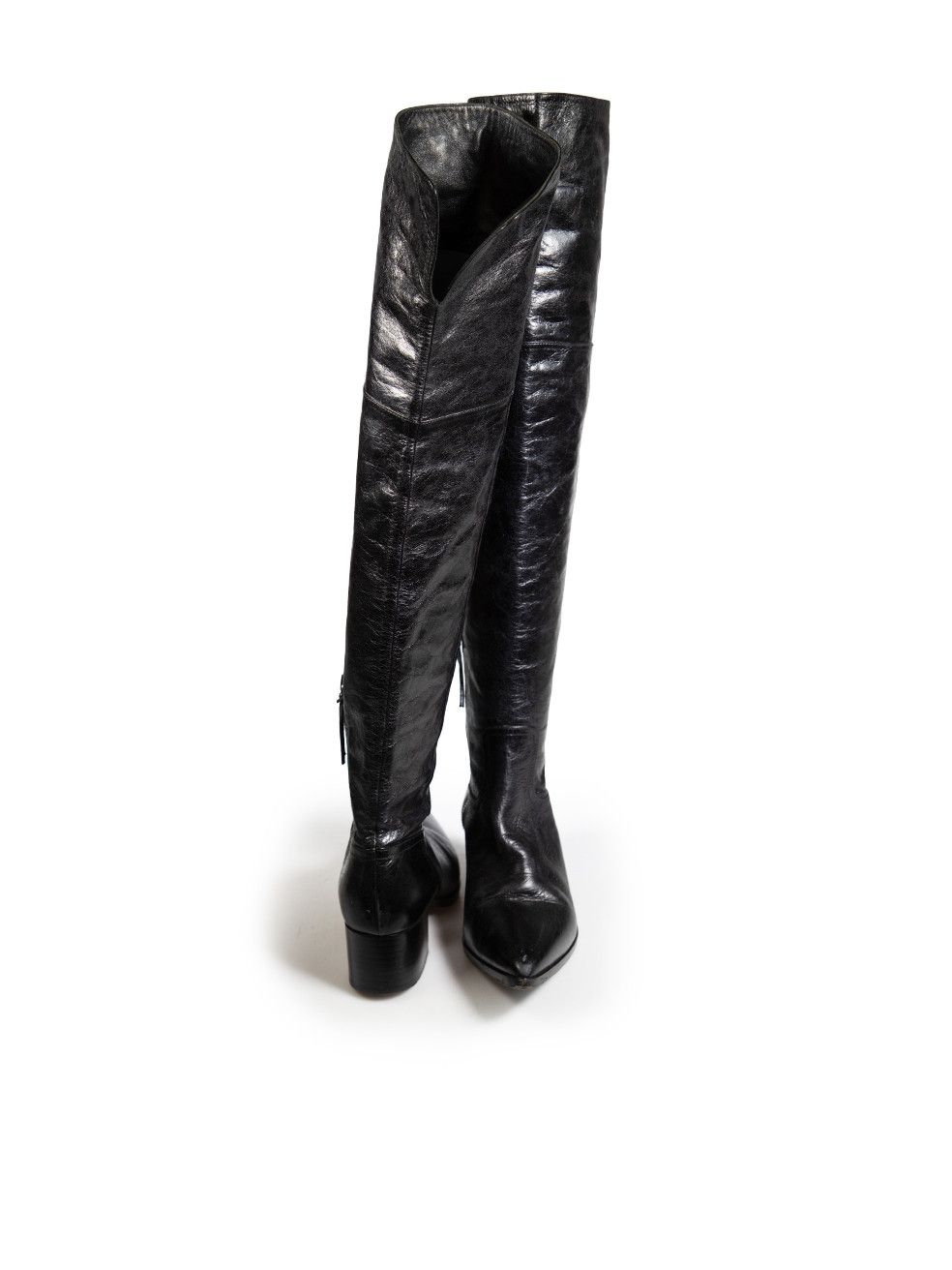 Miu Miu Black Leather Pointed-Toe Knee High Boots Size US 5.5 / IT 35.5 - 3 Thumbnail