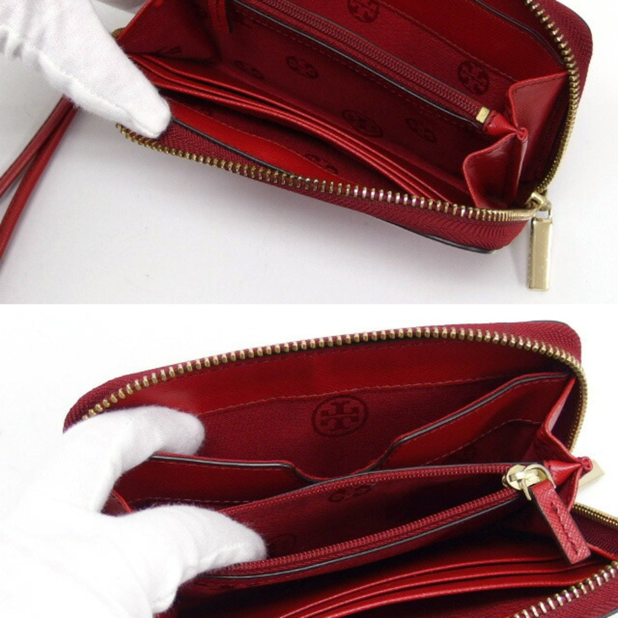 Tory Burch Tory Burch Round Zip Medium Wallet with Wrist Strap, Red Size ONE SIZE - 5 Thumbnail