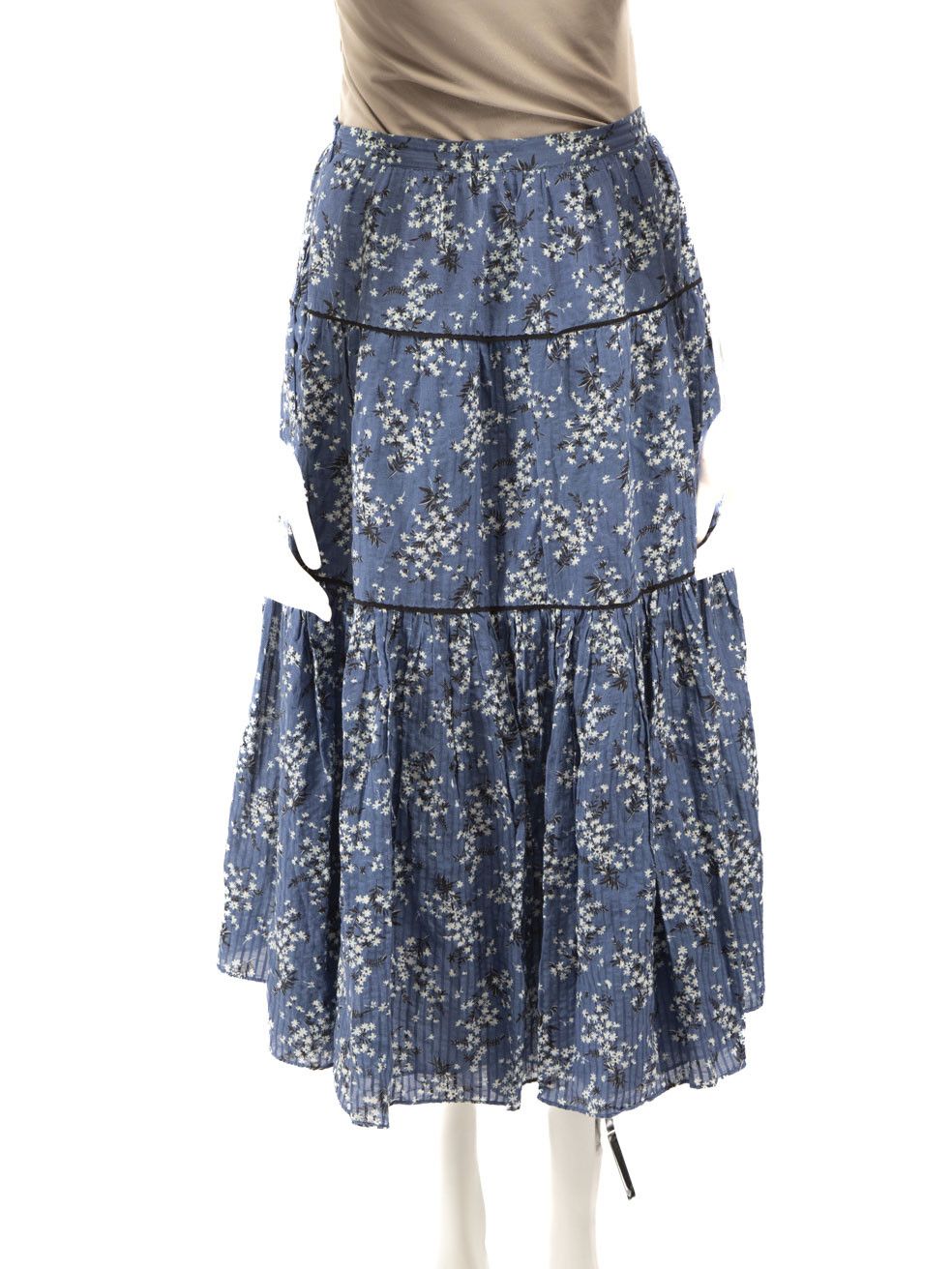 Ulla Johnson Blue Floral Print Tier Skirt Size 26" / US 2 / IT 38 - 3 Thumbnail