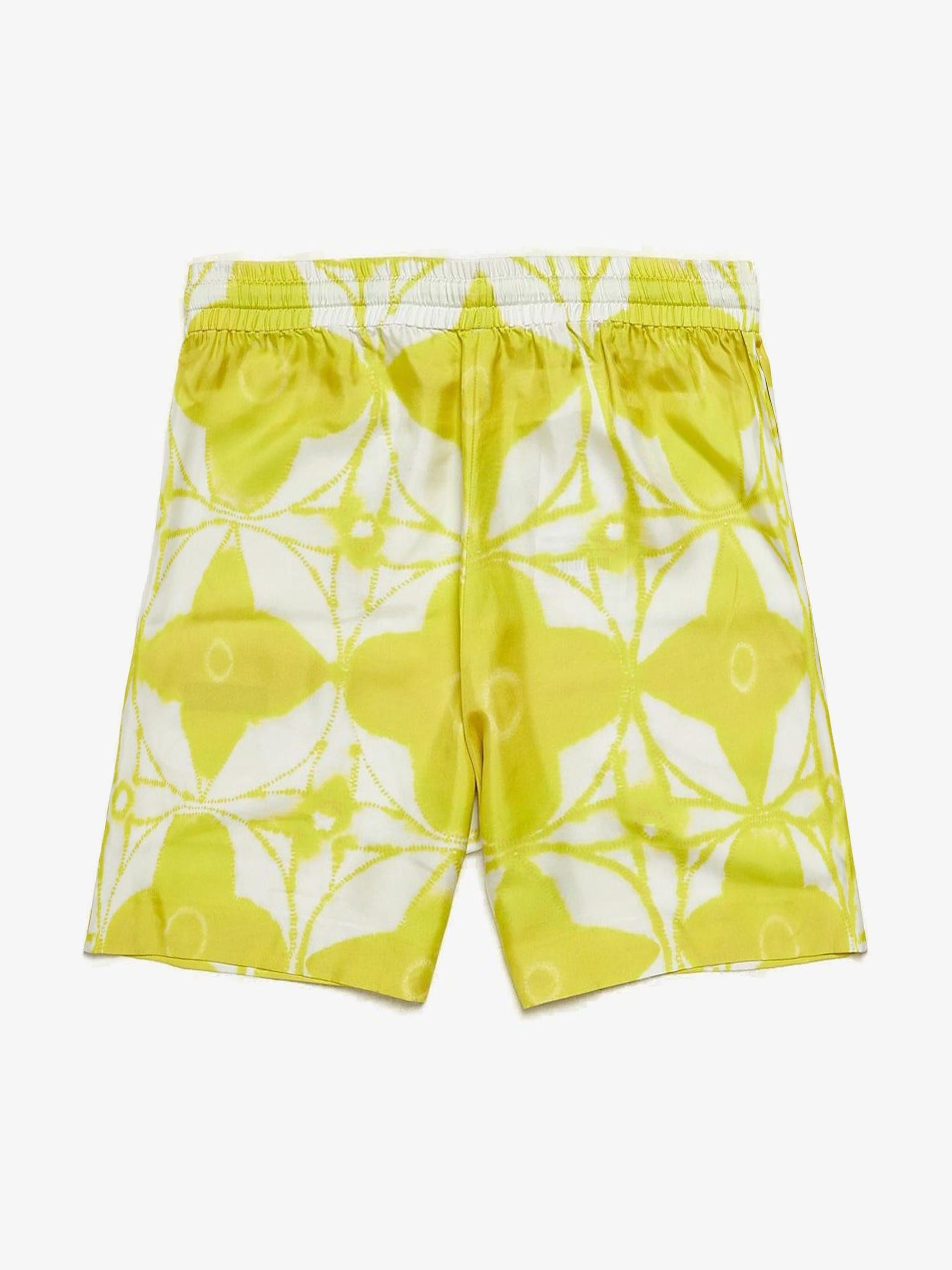 Louis Vuitton Neon Yellow Logo Printed Silk Shorts Size US 36 / EU 52 - 2 Thumbnail