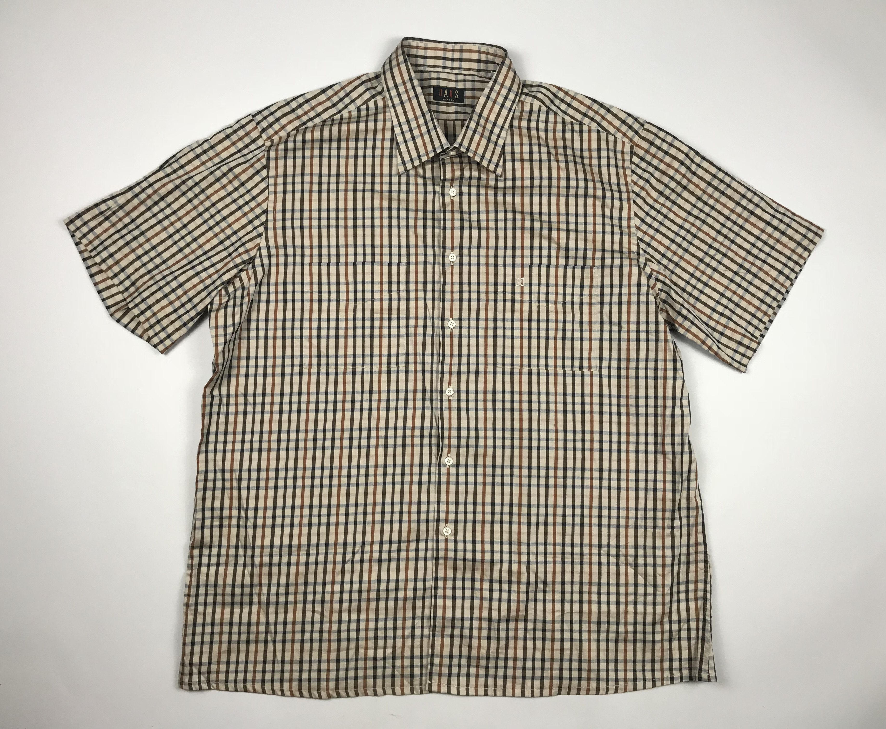 Daks London Daks London Short Sleeve Check Shirt 46 18.5 XXL Daks London Daks London Short Sleeve Check Shirt 46 18.5 XXL