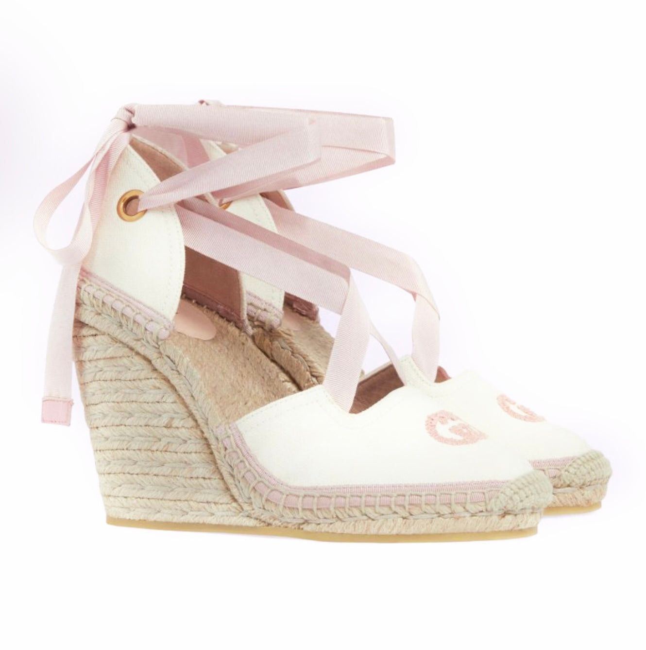 Gucci Interlocking G Ribbon Tie Espadrille Sandals SIZE 38.5