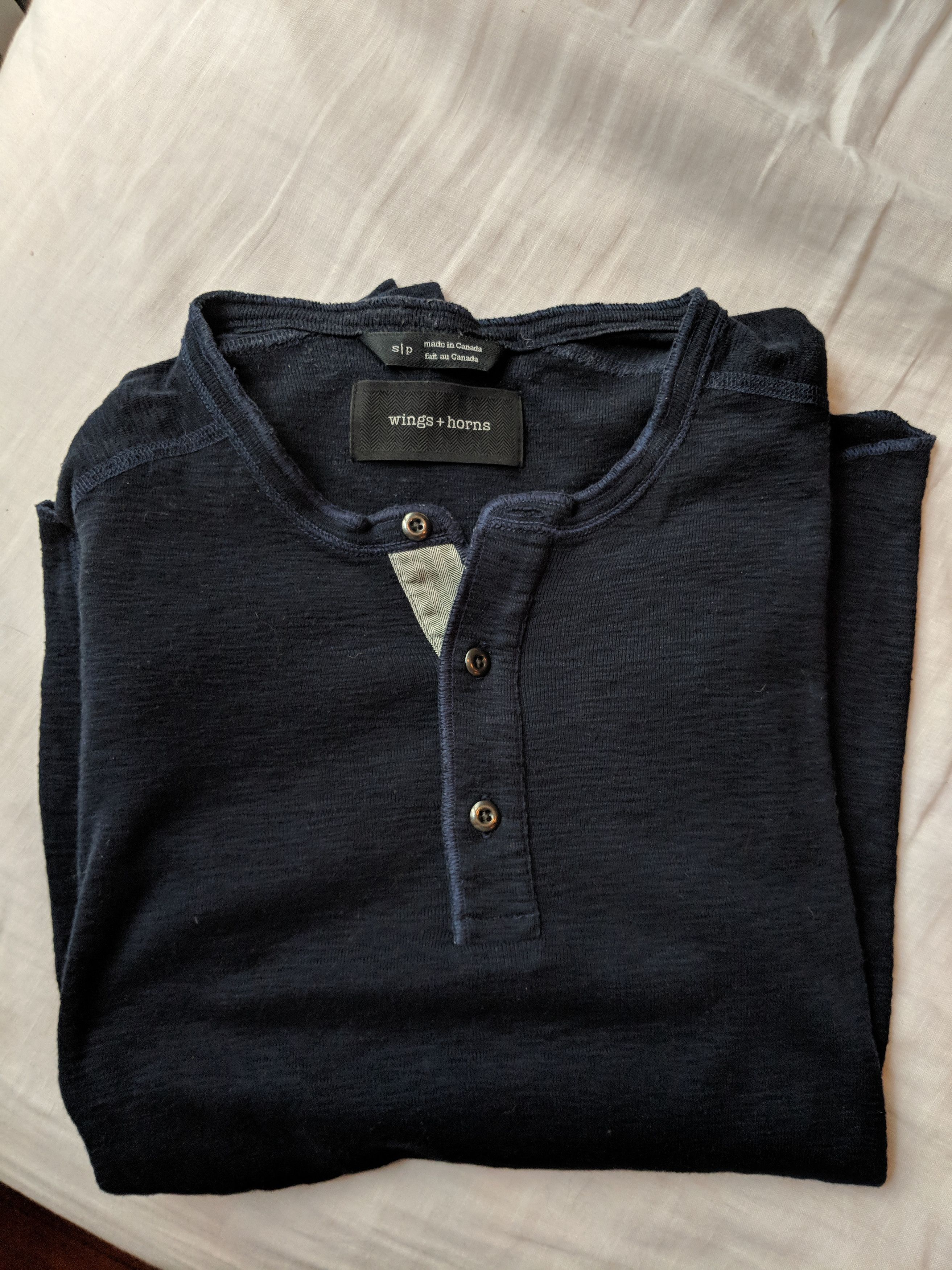 1x1 Long Sleeve Slub Henley in Navy