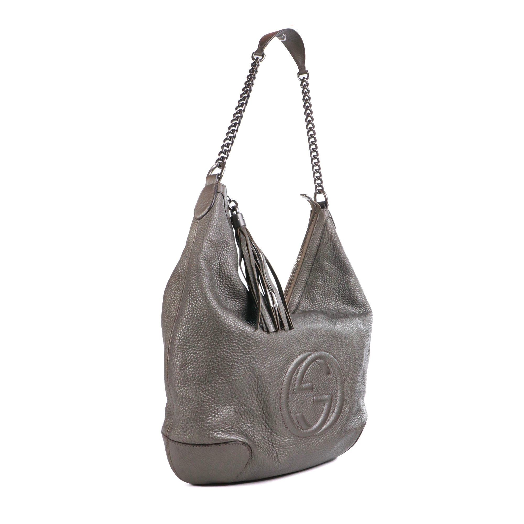 Gucci GUCCI - Gucci Soho tote bag in silver grained leather Size ONE SIZE - 2 Thumbnail