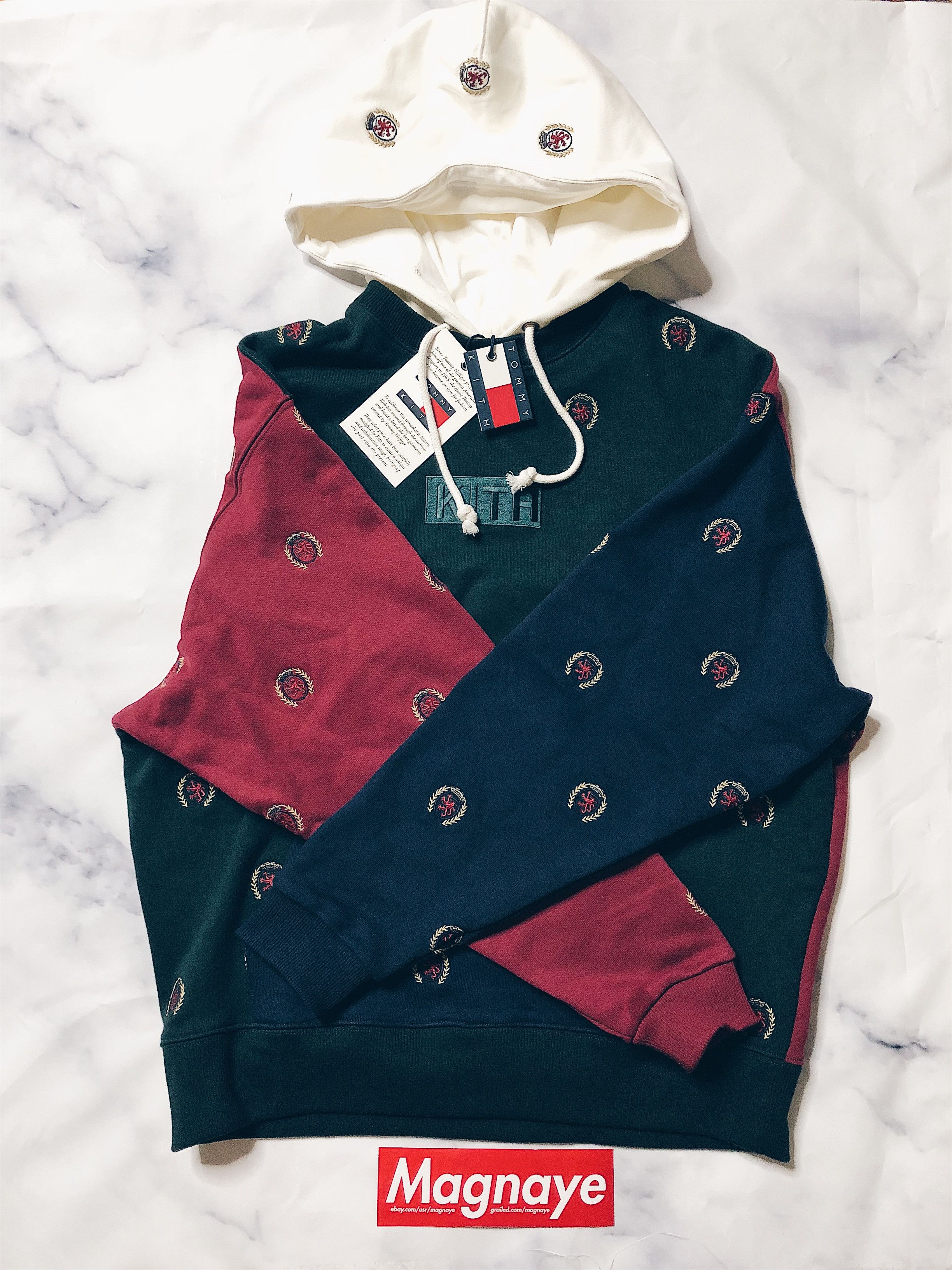 Kith x tommy hilfiger full embroidered crest hoodie multi store