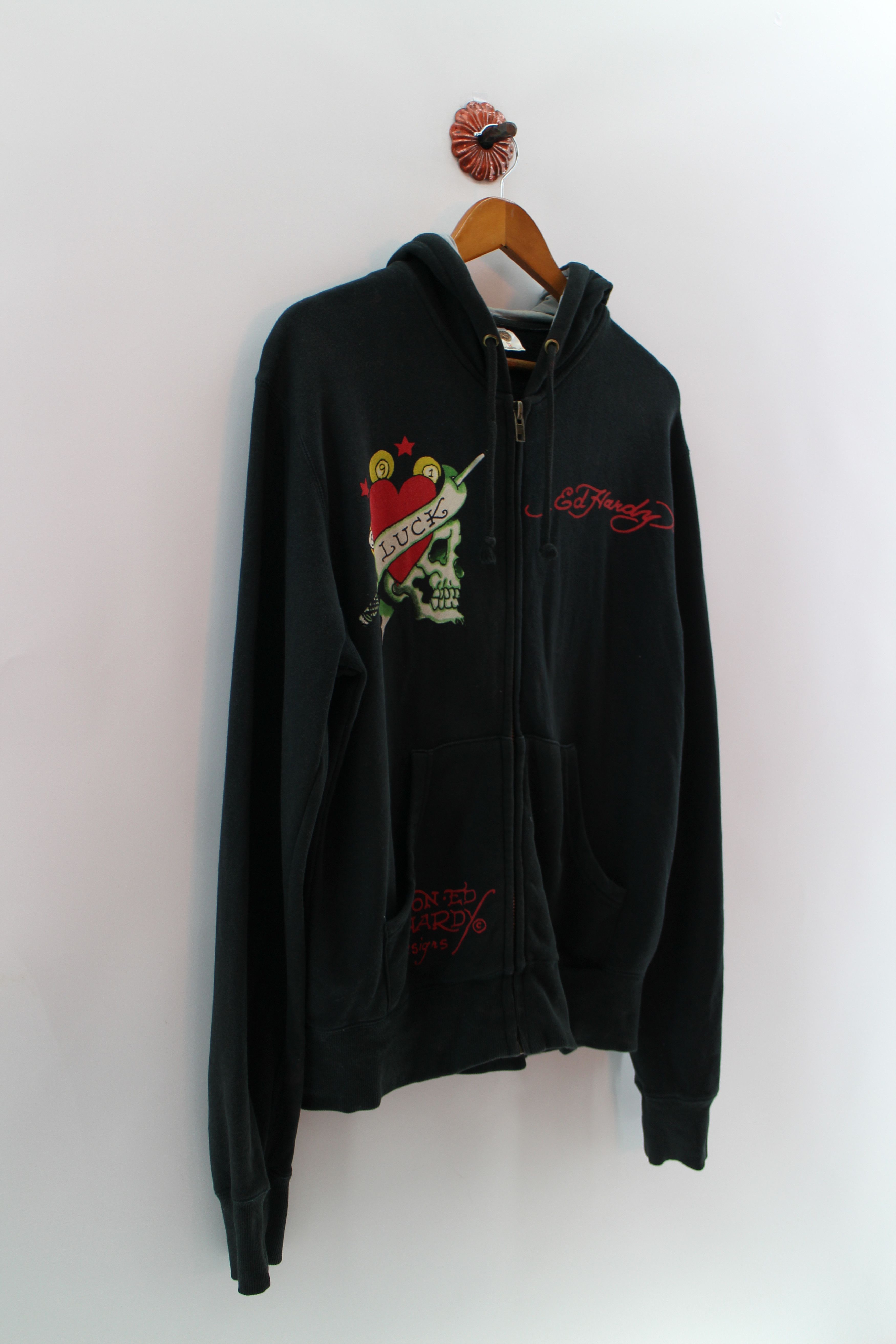 Ed Hardy ED HARDY Zipper Hoodie Sweater Medium Skull Love Design Ed