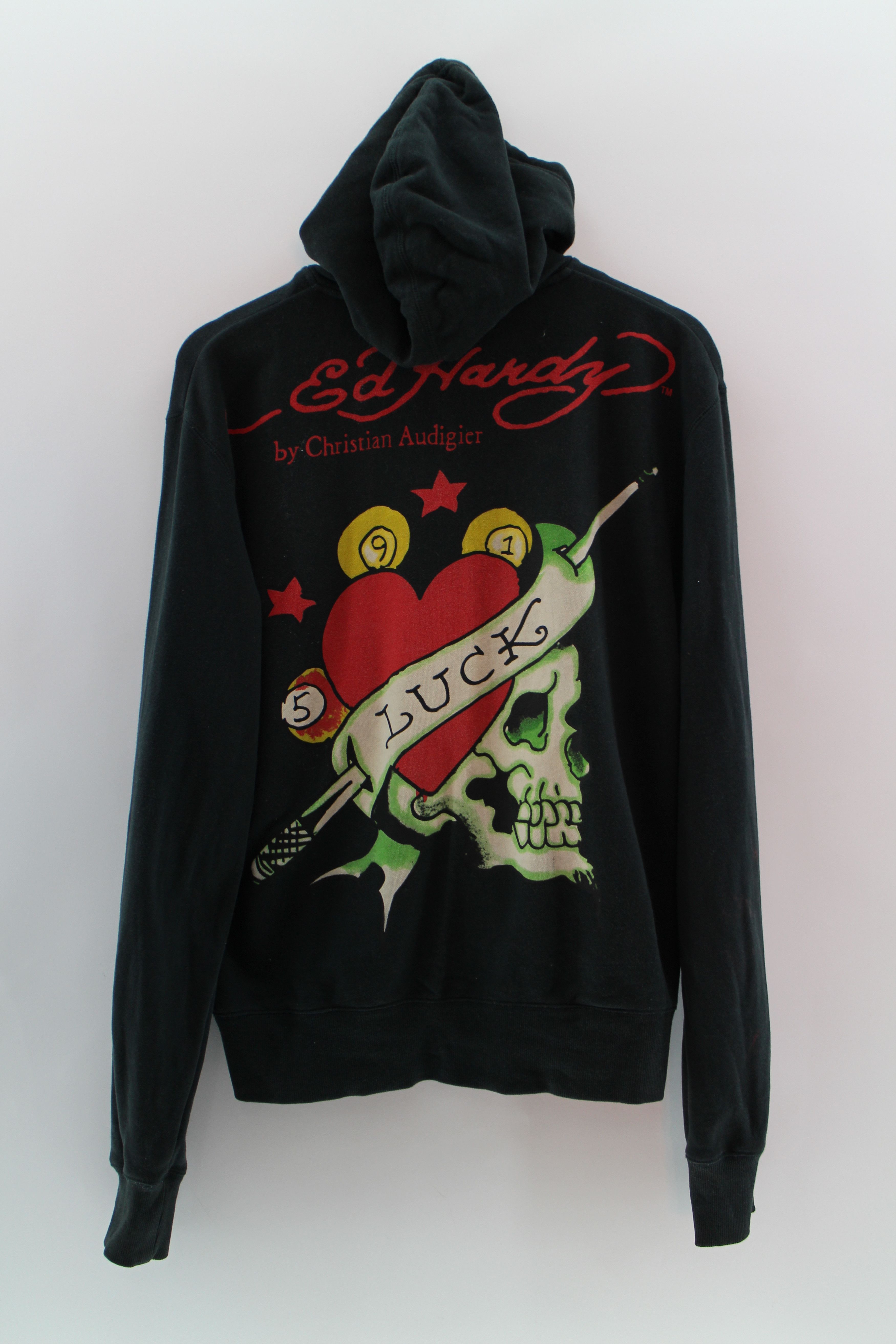 Ed Hardy ED HARDY Zipper Hoodie Sweater Medium Skull Love Design Ed