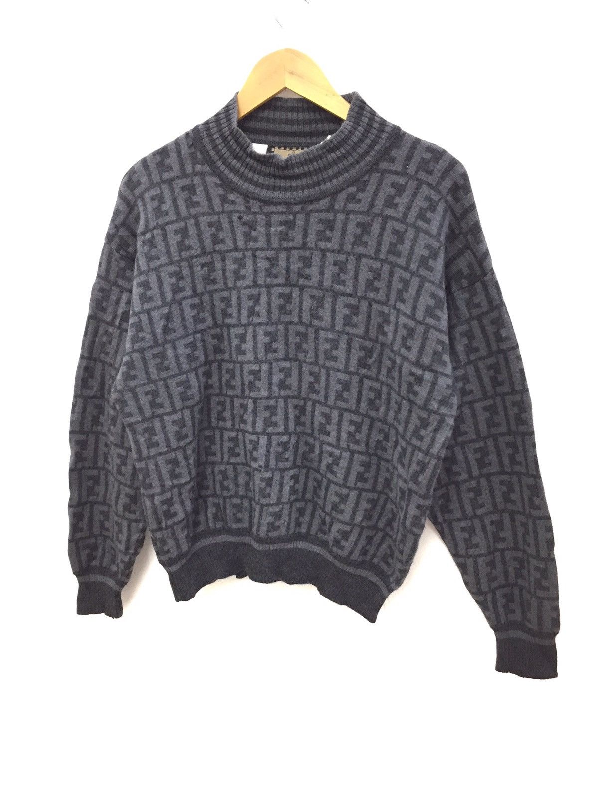 Vtg FENDI Zucca Monogram embroidered wool knit sweatshirt