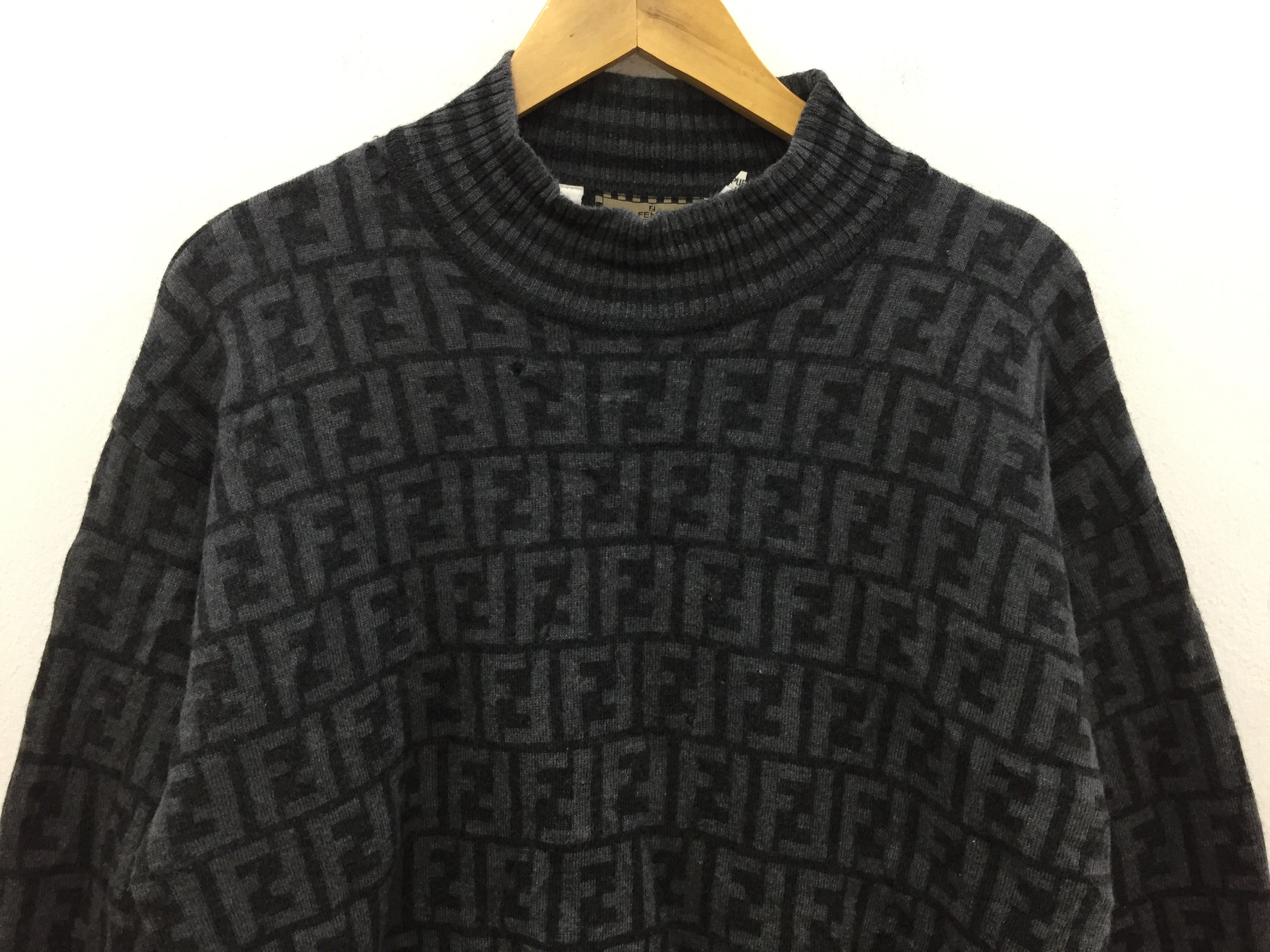 Fendi Vtg FENDI Zucca Monogram embroidered wool knit sweatshirt Size US M / EU 48-50 / 2 - 3 Thumbnail