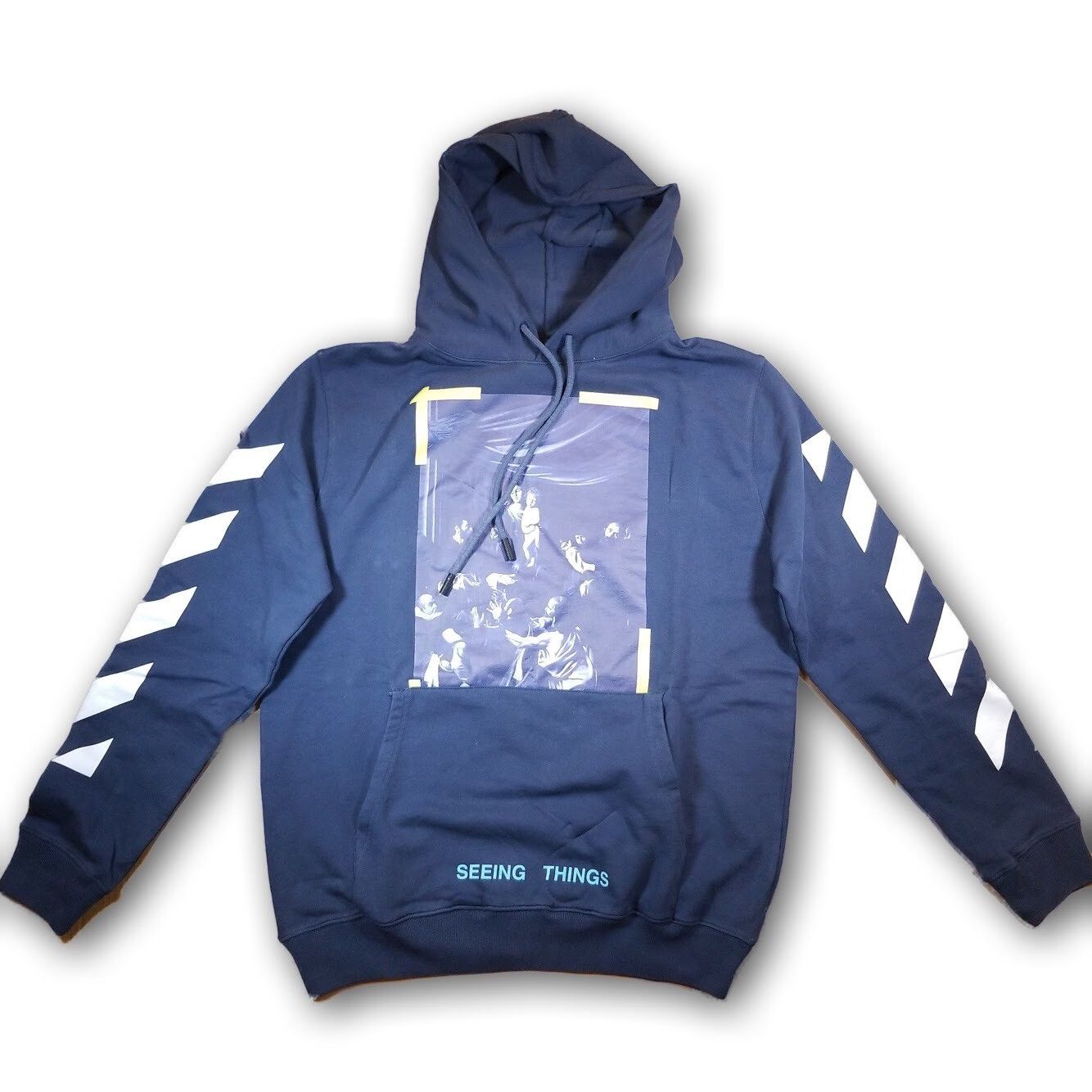 Off White Off White By Virgil Abloh Brushed Diagonal Caravaggio Hoodie In Navy Blue Seeing Things Collection Grailed