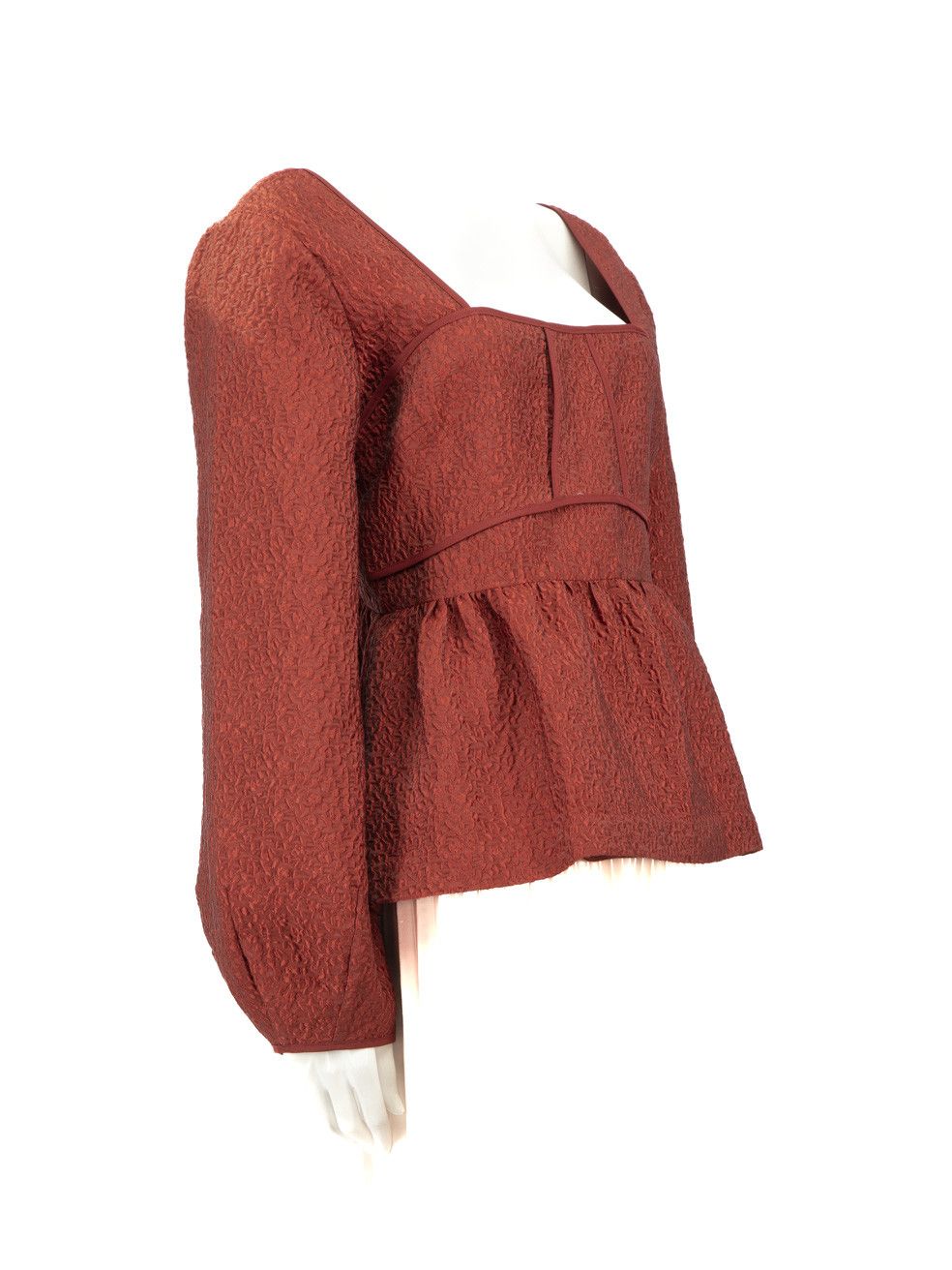 Jonathan Simkhai Red Jacquard Pattern Puff Sleeve Top Size XL / US 12-14 / IT 48-50 - 2 Thumbnail