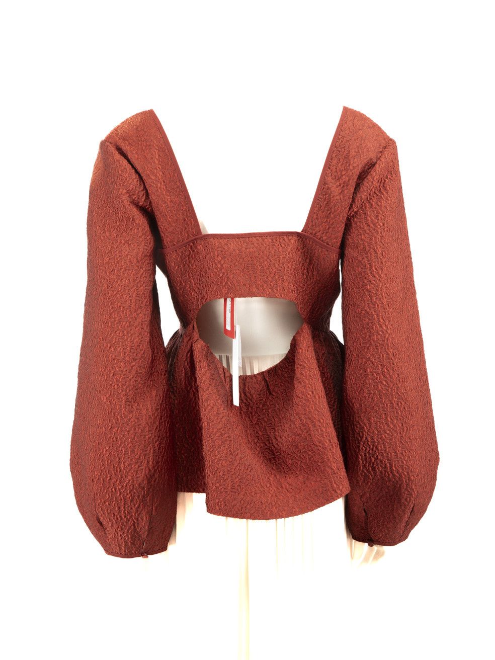 Jonathan Simkhai Red Jacquard Pattern Puff Sleeve Top Size XL / US 12-14 / IT 48-50 - 3 Thumbnail