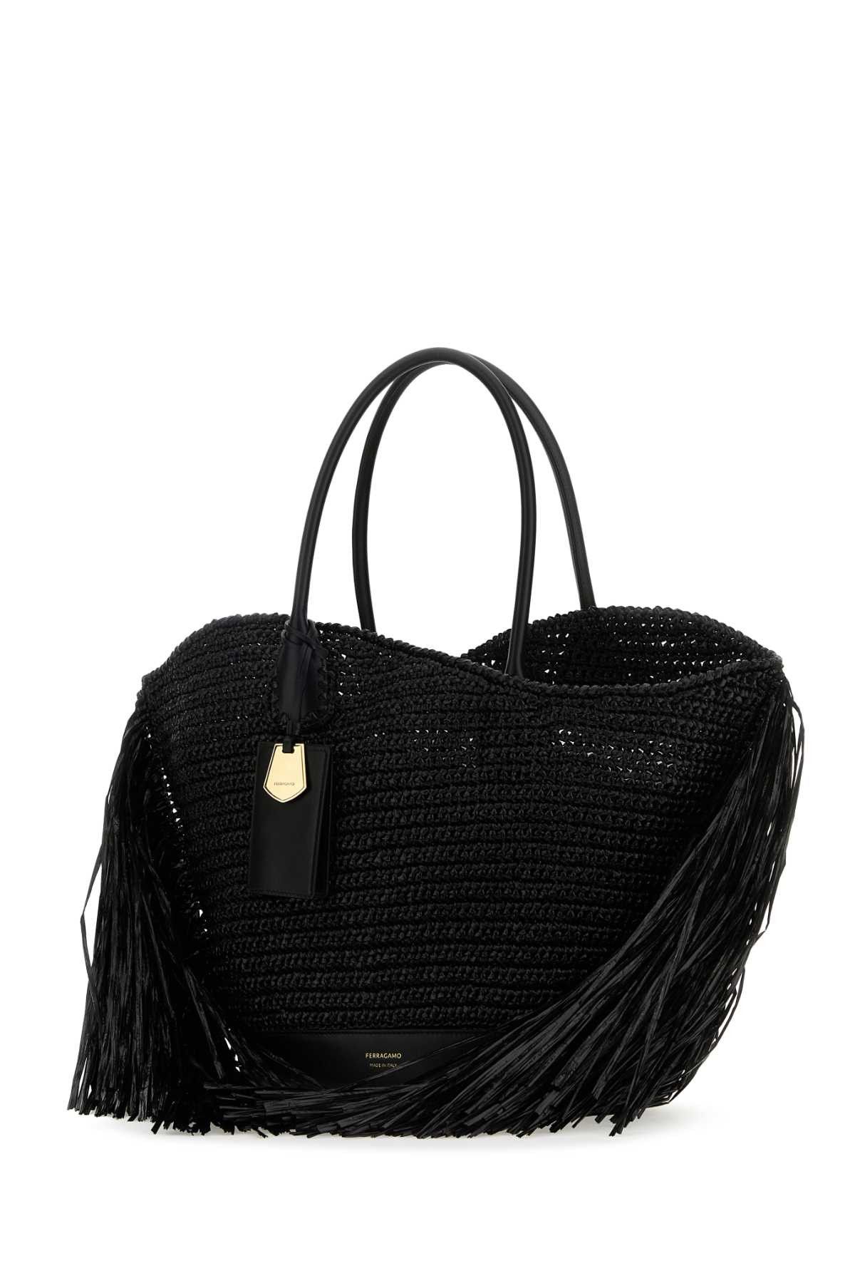 Salvatore Ferragamo Black Raffia And Leather Big Shopping Bag Size ONE SIZE - 2 Thumbnail