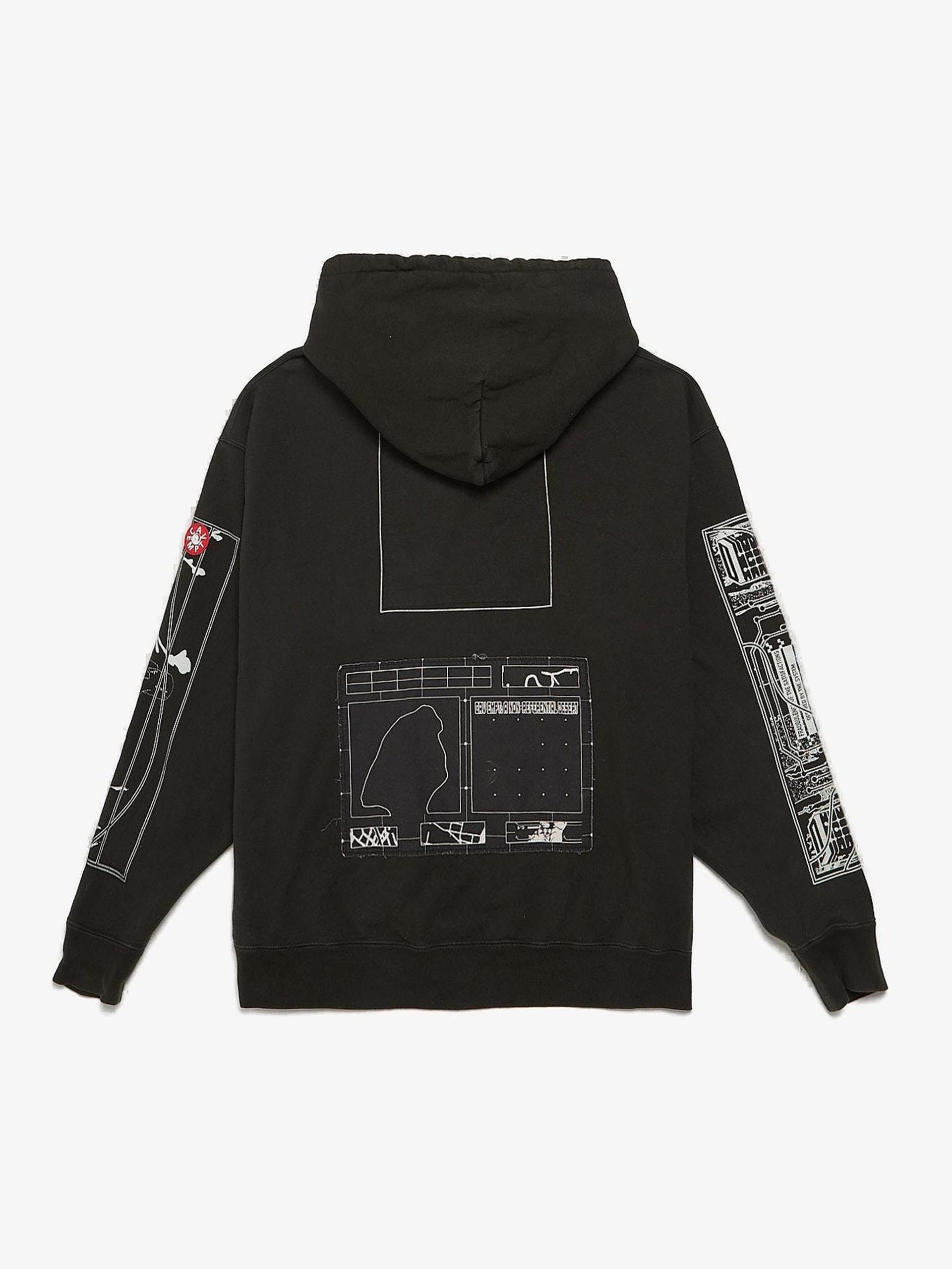 Cav Empt Black Washed Logo Patched System Printed Cotton Hoodie Grailed