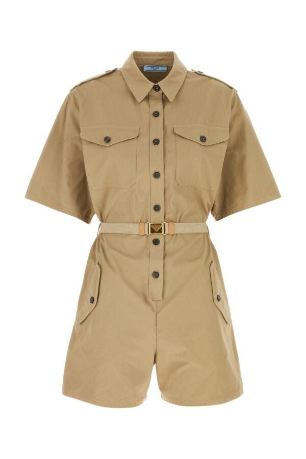 Prada Khaki Cotton Jumpsuit Size 26" / US 2 / IT 38 - 3 Thumbnail