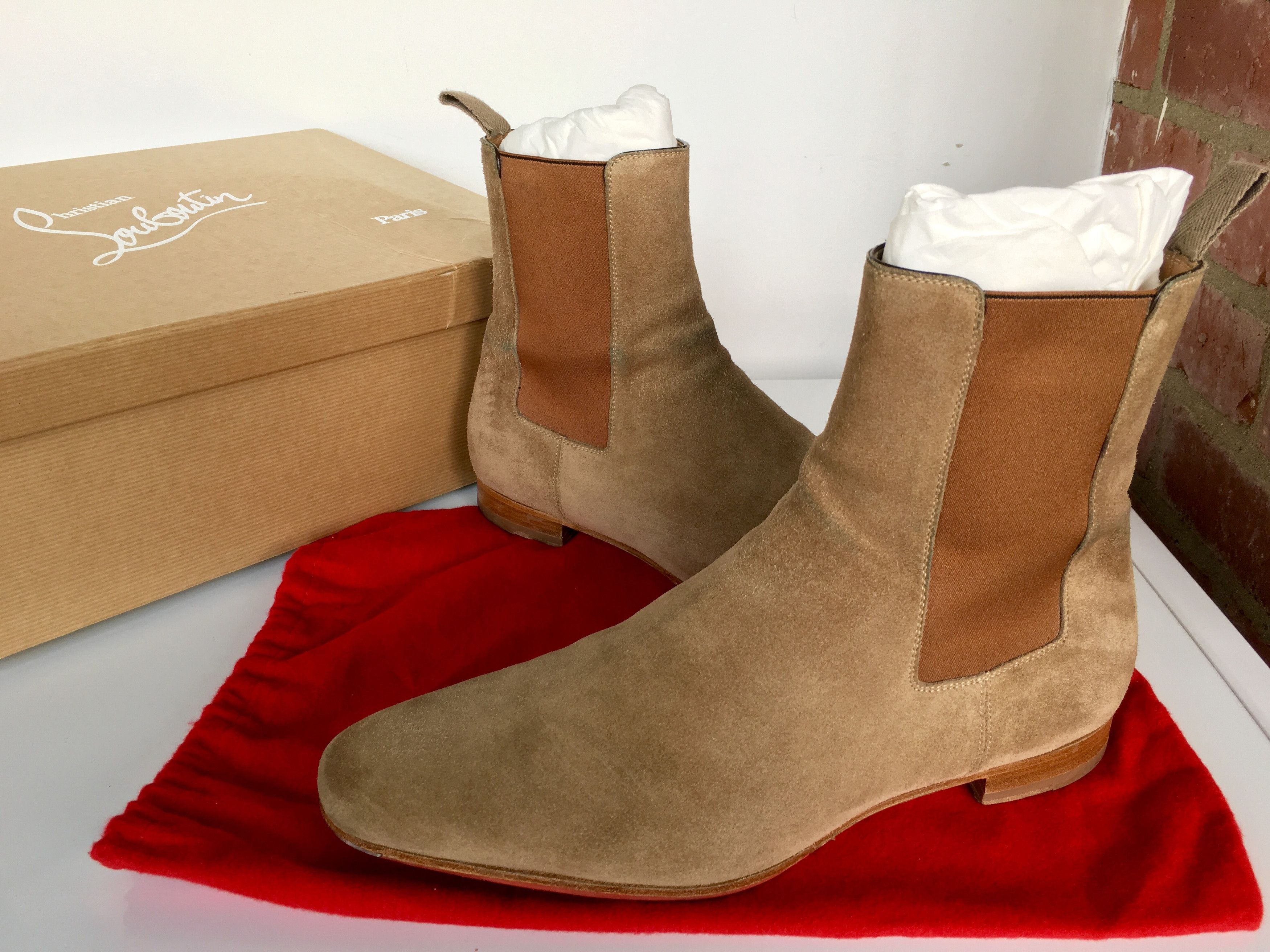 Christian Louboutin Roadie Flat Camel Suede Chelsea Boots Grailed