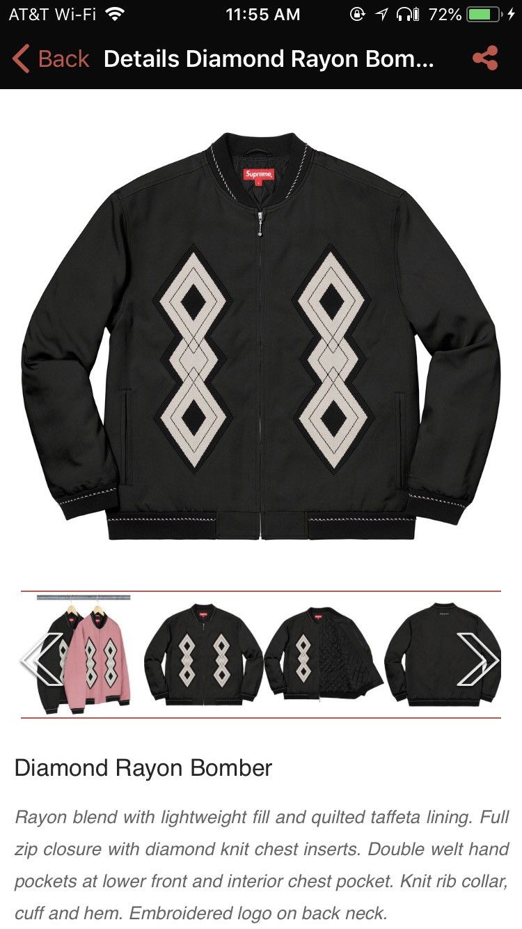 希少 Supreme Diamond Rayon Bomber Jacket S 楽天市場】Supreme シュプリーム ジャンパー、ブルゾン