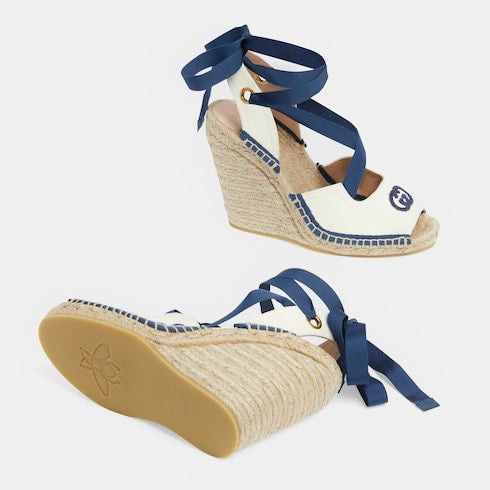 Gucci Interlocking G Ribbon Tie Espadrille Sandals SIZE 40.5