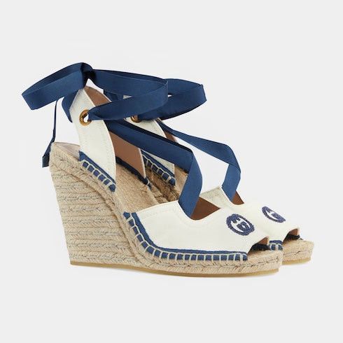 Gucci Interlocking G Ribbon Tie Espadrille Sandals SIZE 40.5