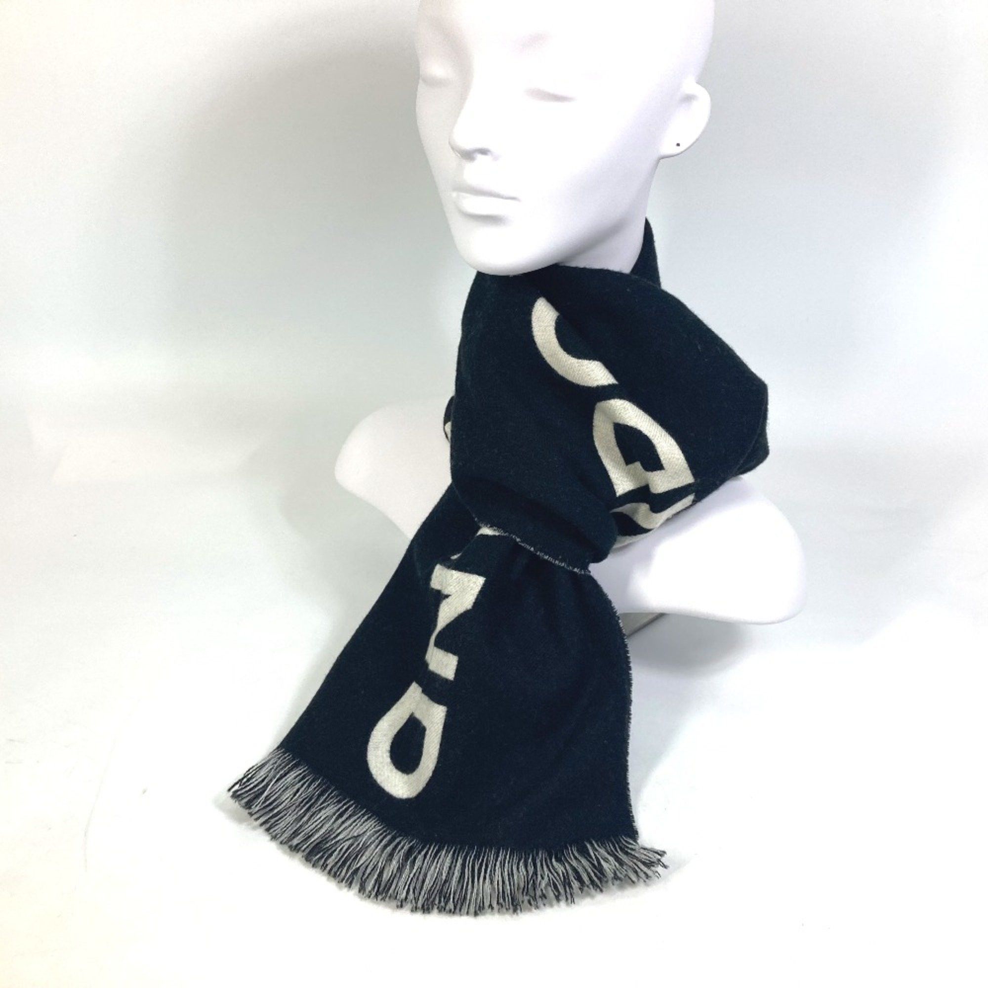 Burberry Burberry 80085081 fringe big logo Scarf Black WhiteBased Size ONE SIZE - 10 Thumbnail