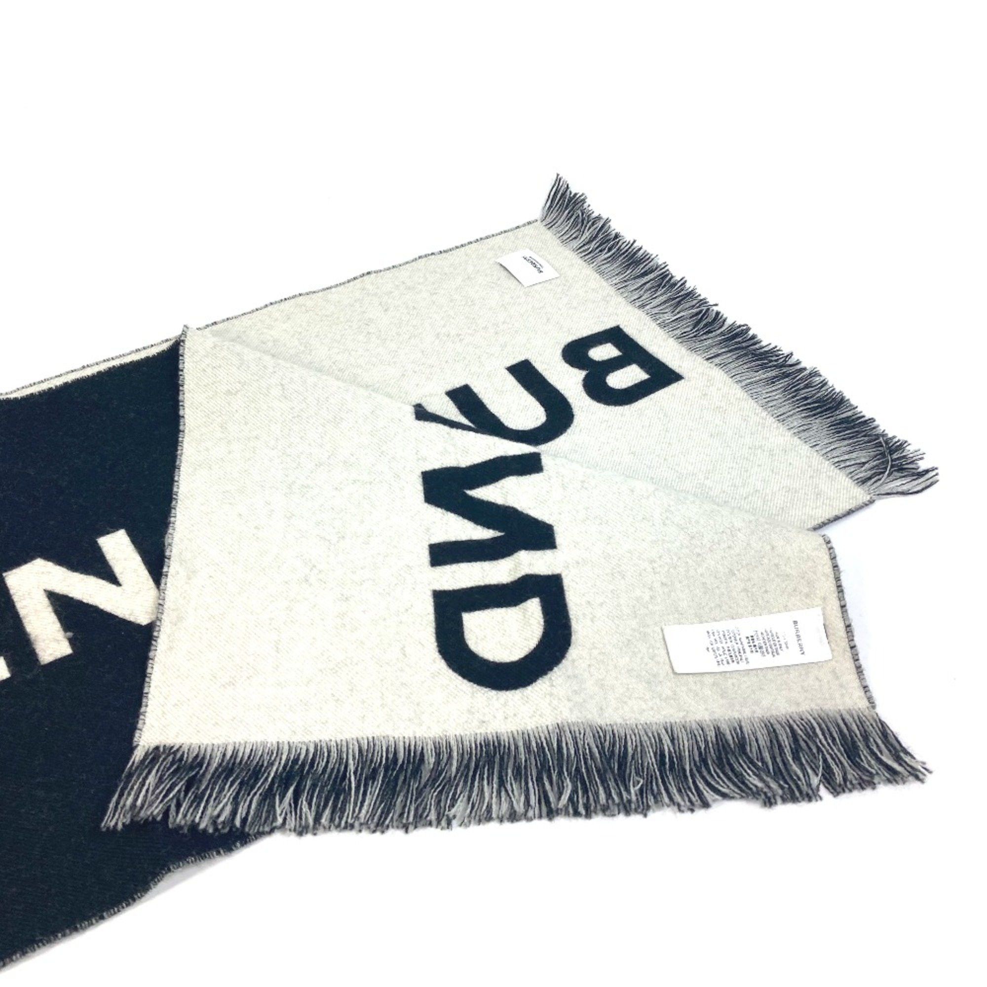 Burberry Burberry 80085081 fringe big logo Scarf Black WhiteBased Size ONE SIZE - 5 Thumbnail