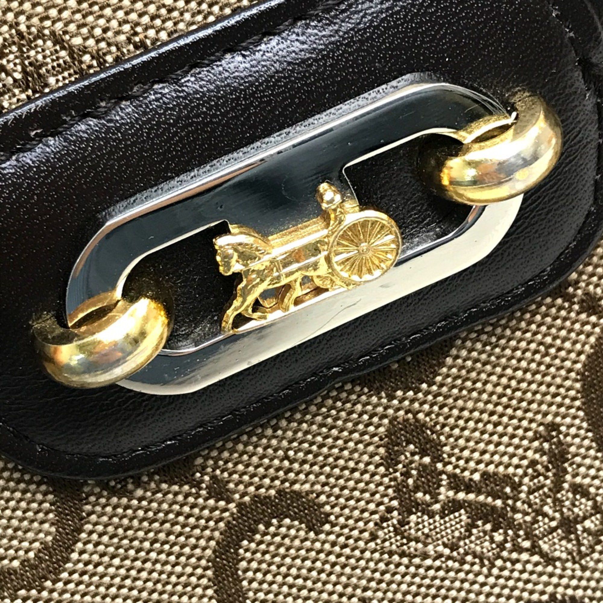 Celine CELINE Carriage Hardware Logo bag old Shoulder Bag Beige x Dark Brown Size ONE SIZE - 4 Thumbnail
