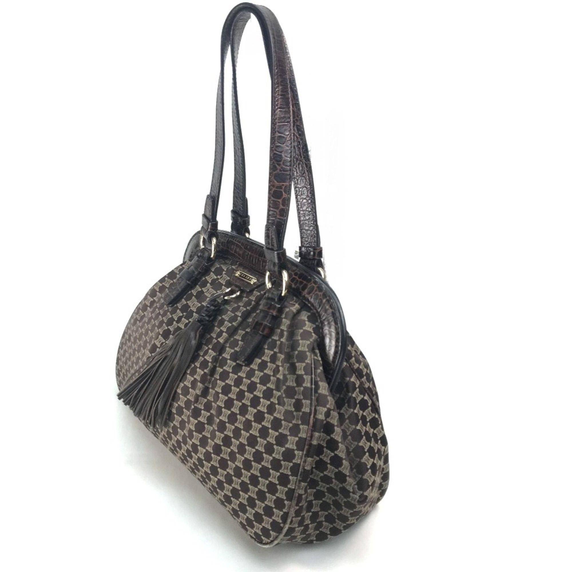 Celine CELINE Logo Macadam Bag Tote Bag Tassel Shoulder Bag Brown x GoldHardware Size ONE SIZE - 3 Thumbnail
