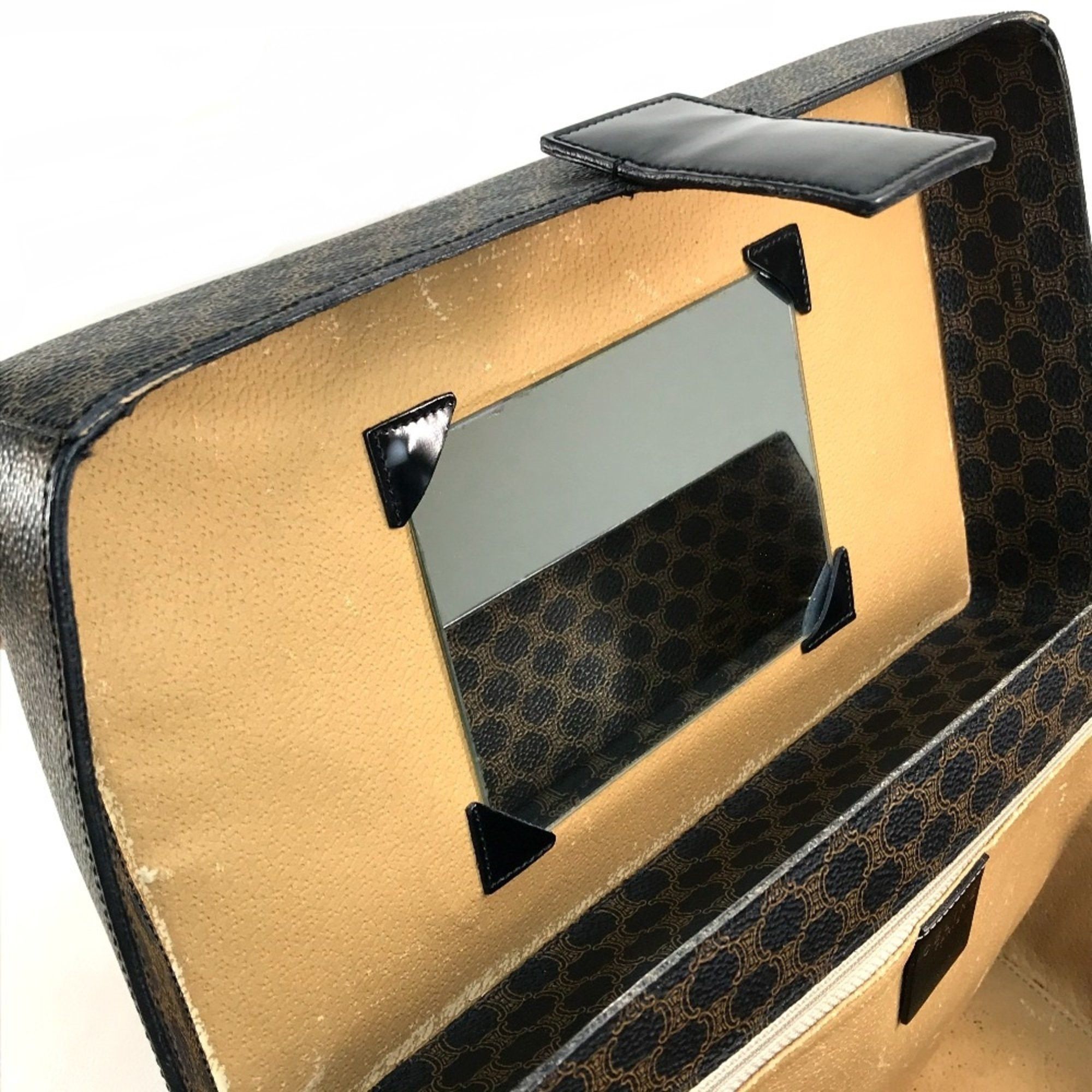 Celine CELINE Logo Carriage Hardware Bag Hand Bag Makeup box Vanity bag Dark brown Size ONE SIZE - 8 Thumbnail