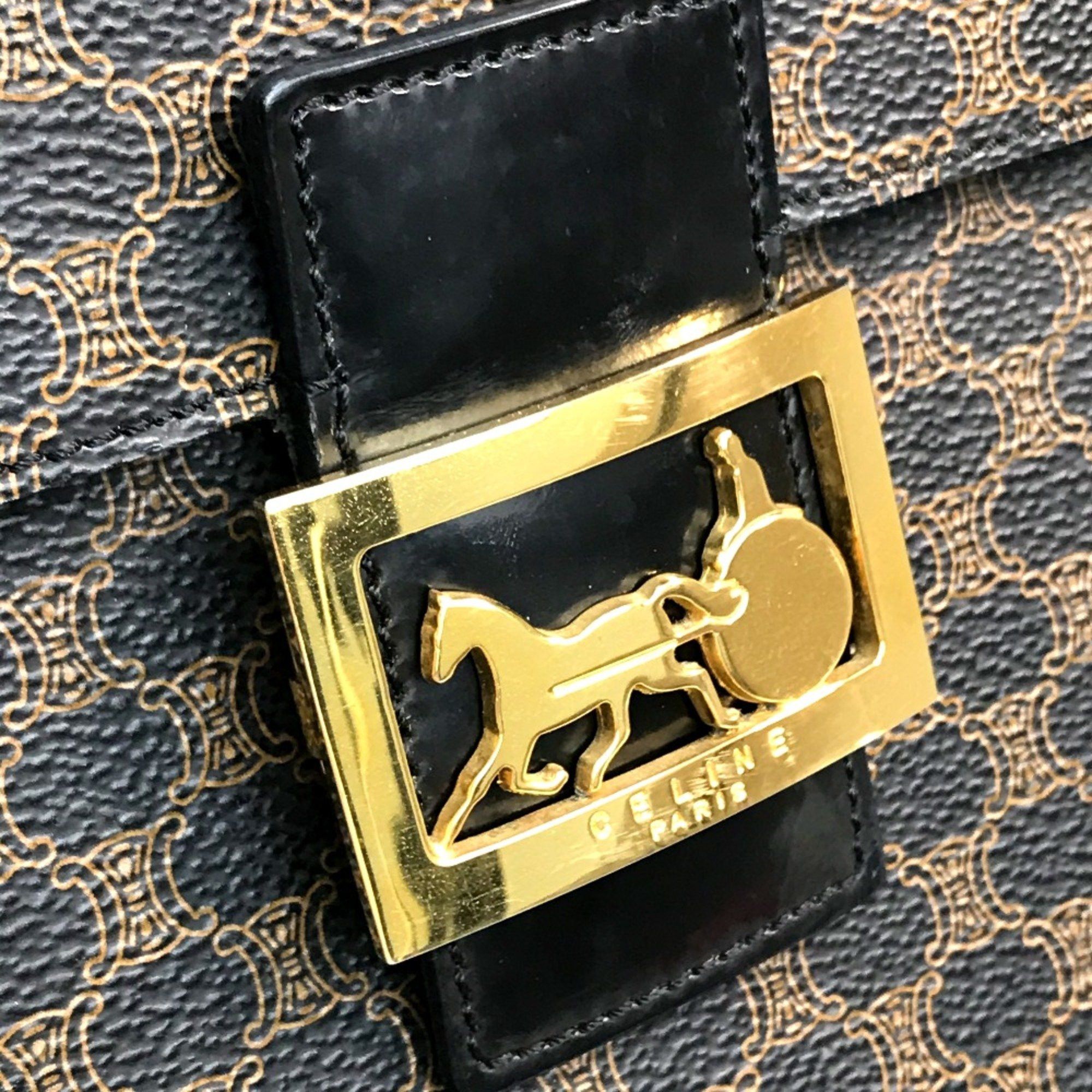 Celine CELINE Logo Carriage Hardware Bag Hand Bag Makeup box Vanity bag Dark brown Size ONE SIZE - 5 Thumbnail
