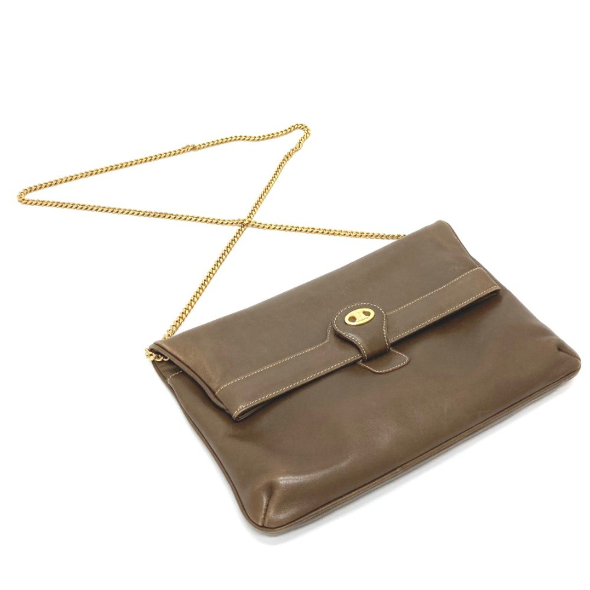 Celine CELINE Logo Hardware Bag Chain Clutch Shoulder Bag Brown Size ONE SIZE - 13 Thumbnail