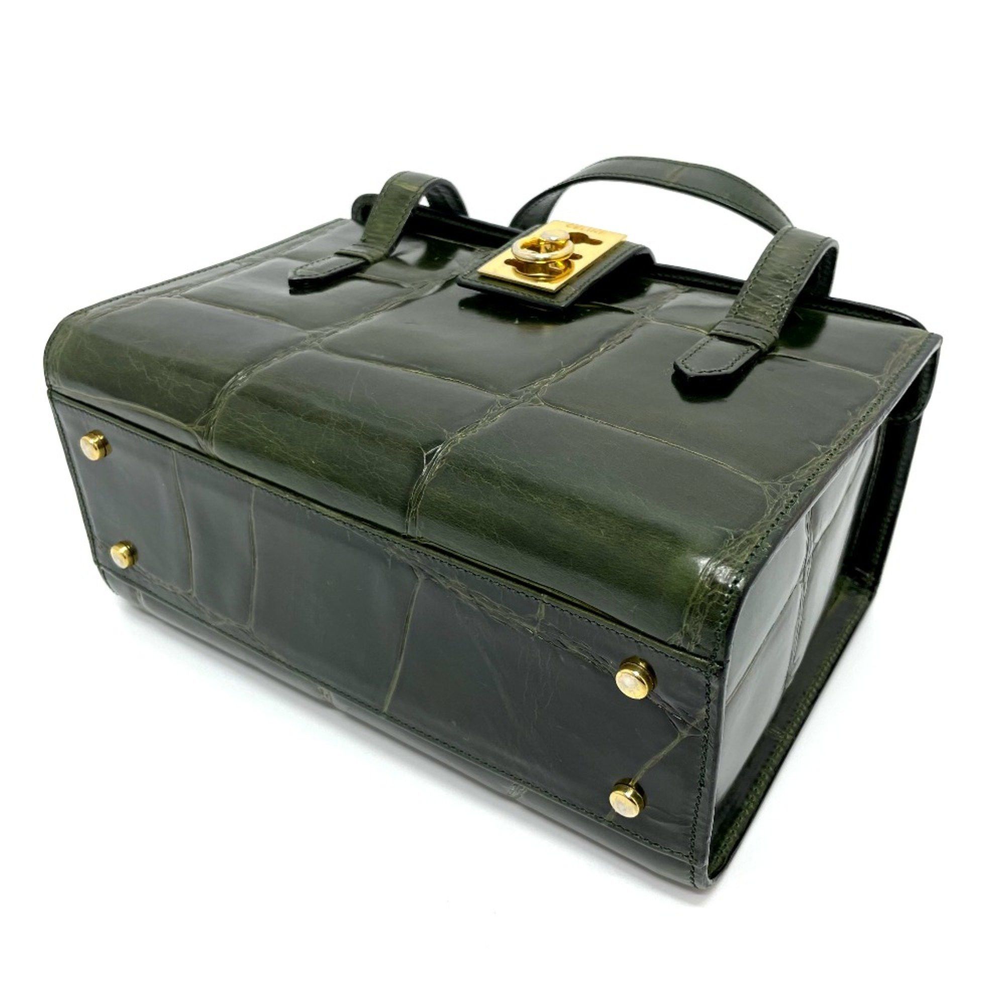 Celine CELINE Croco embossed bag vanity box type Hand Bag Green Size ONE SIZE - 7 Thumbnail