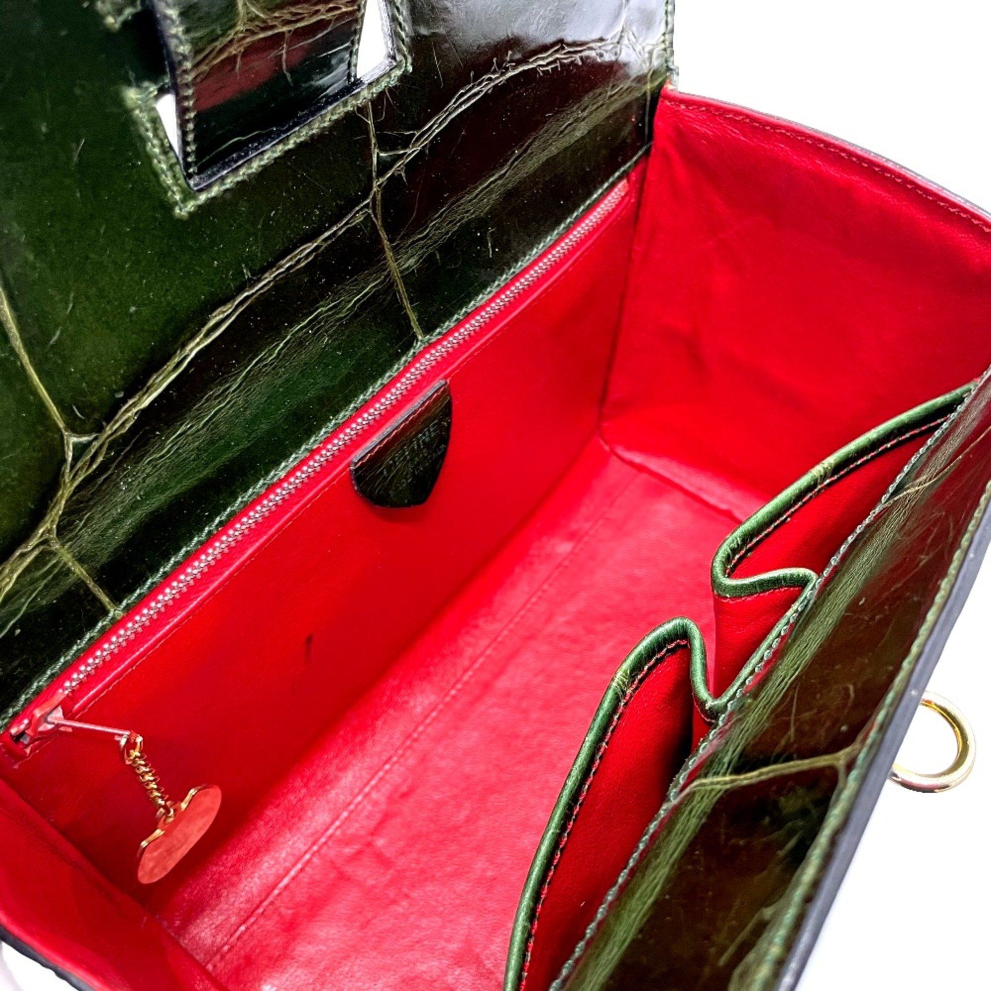 Celine CELINE Croco embossed bag vanity box type Hand Bag Green Size ONE SIZE - 11 Thumbnail