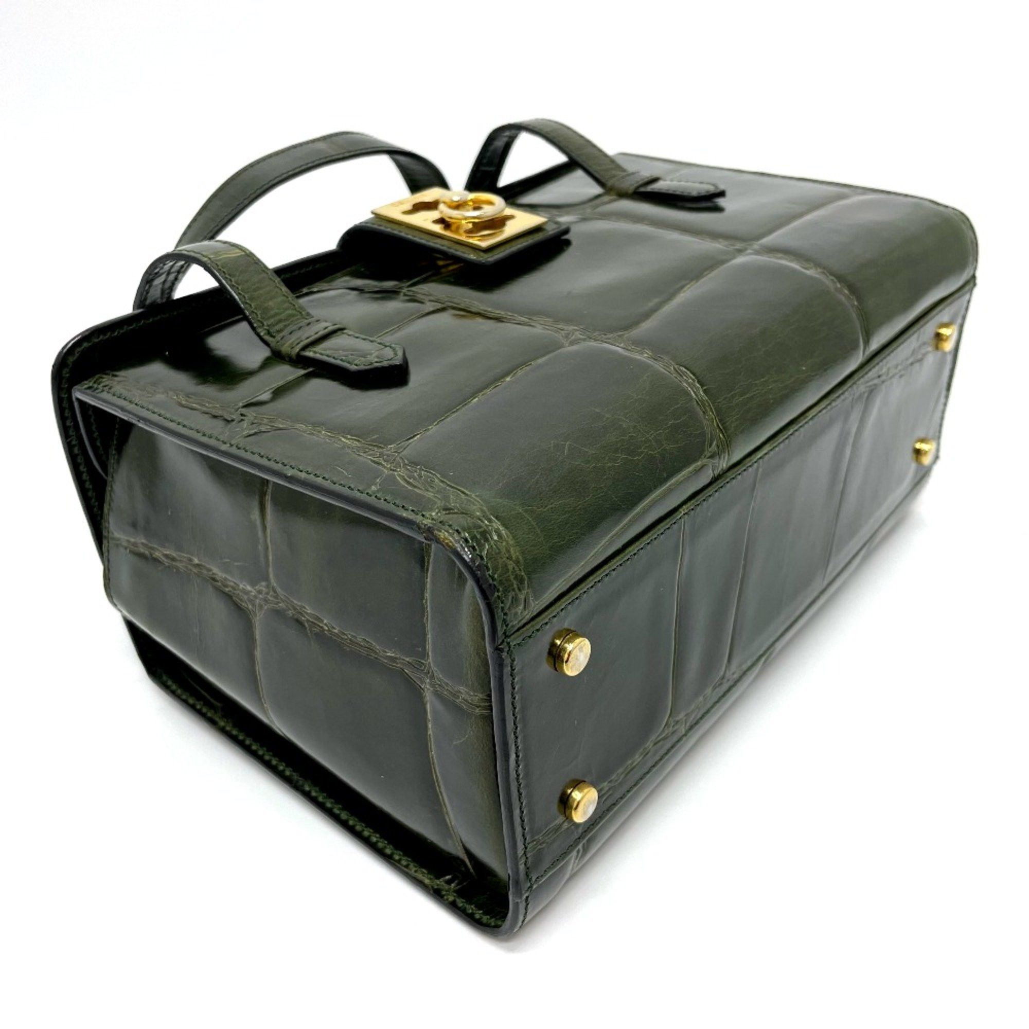 Celine CELINE Croco embossed bag vanity box type Hand Bag Green Size ONE SIZE - 8 Thumbnail