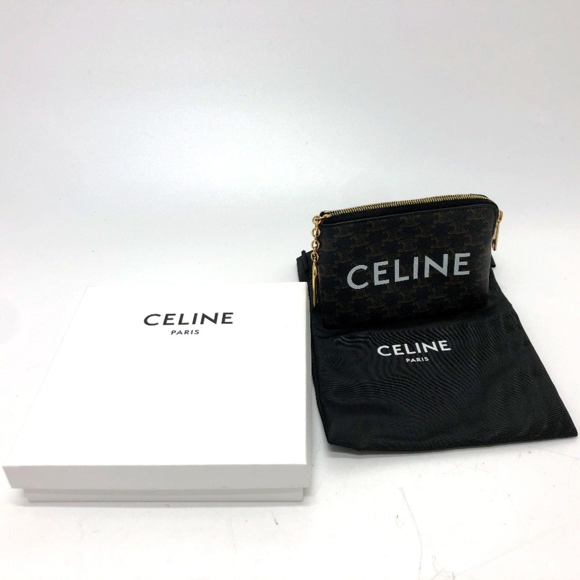 Celine CELINE 10C662CA2 Triomphe Accessory case Coin Compartment coin purse Brown GoldHardware Size ONE SIZE - 14 Thumbnail