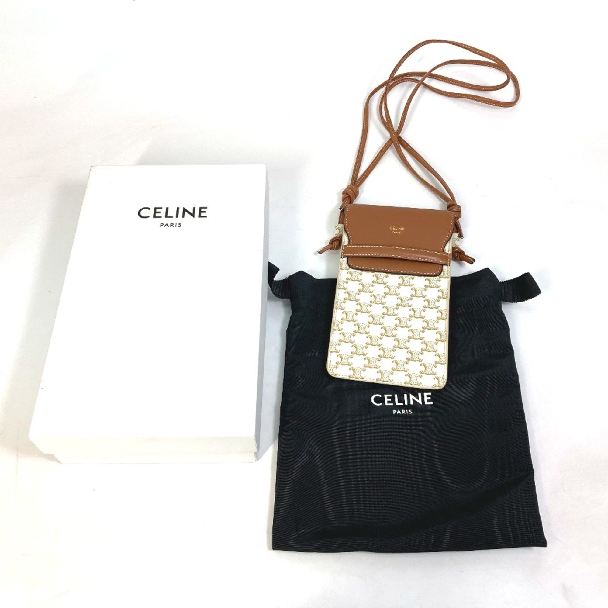 Celine CELINE 10G332CQD triomphe phone case Bag Shoulder Bag Pochette Smartphone case Beige White Size ONE SIZE - 11 Thumbnail