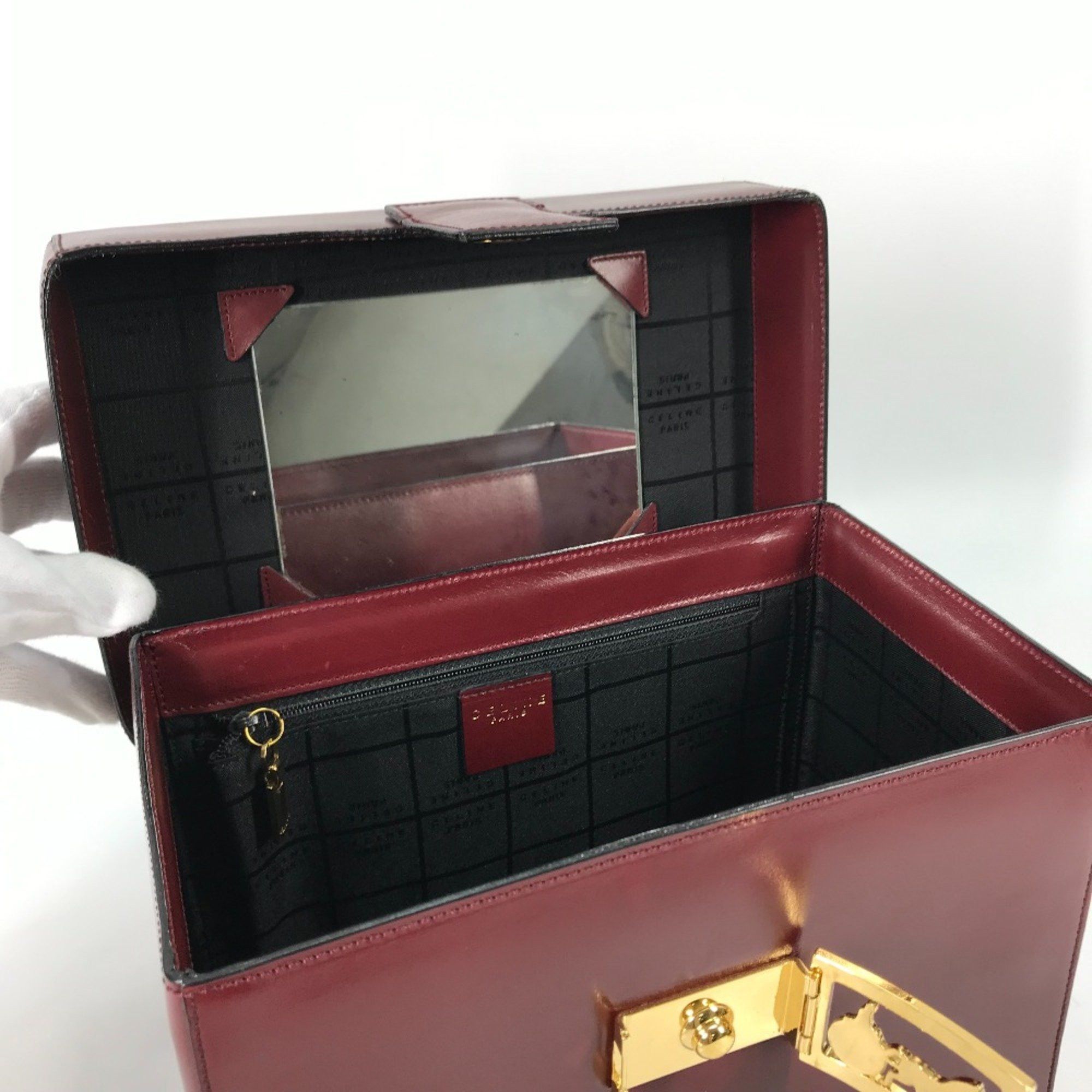Celine CELINE vintage Box BOX bag with mirror Hand Bag Bordeaux Based Size ONE SIZE - 13 Thumbnail