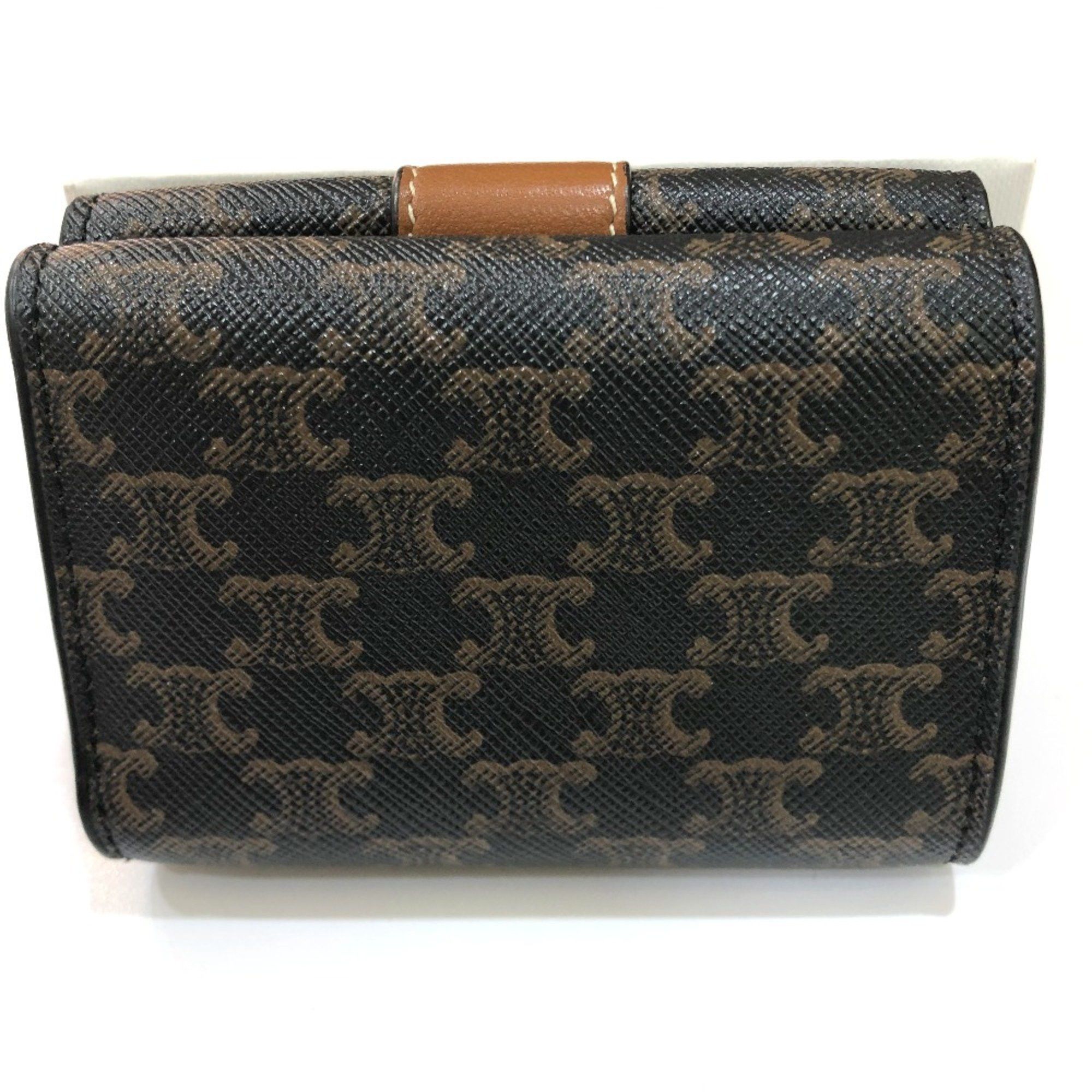Celine CELINE Triomphe Compact wallet Trifold wallet Brown GoldHardware Size ONE SIZE - 2 Thumbnail