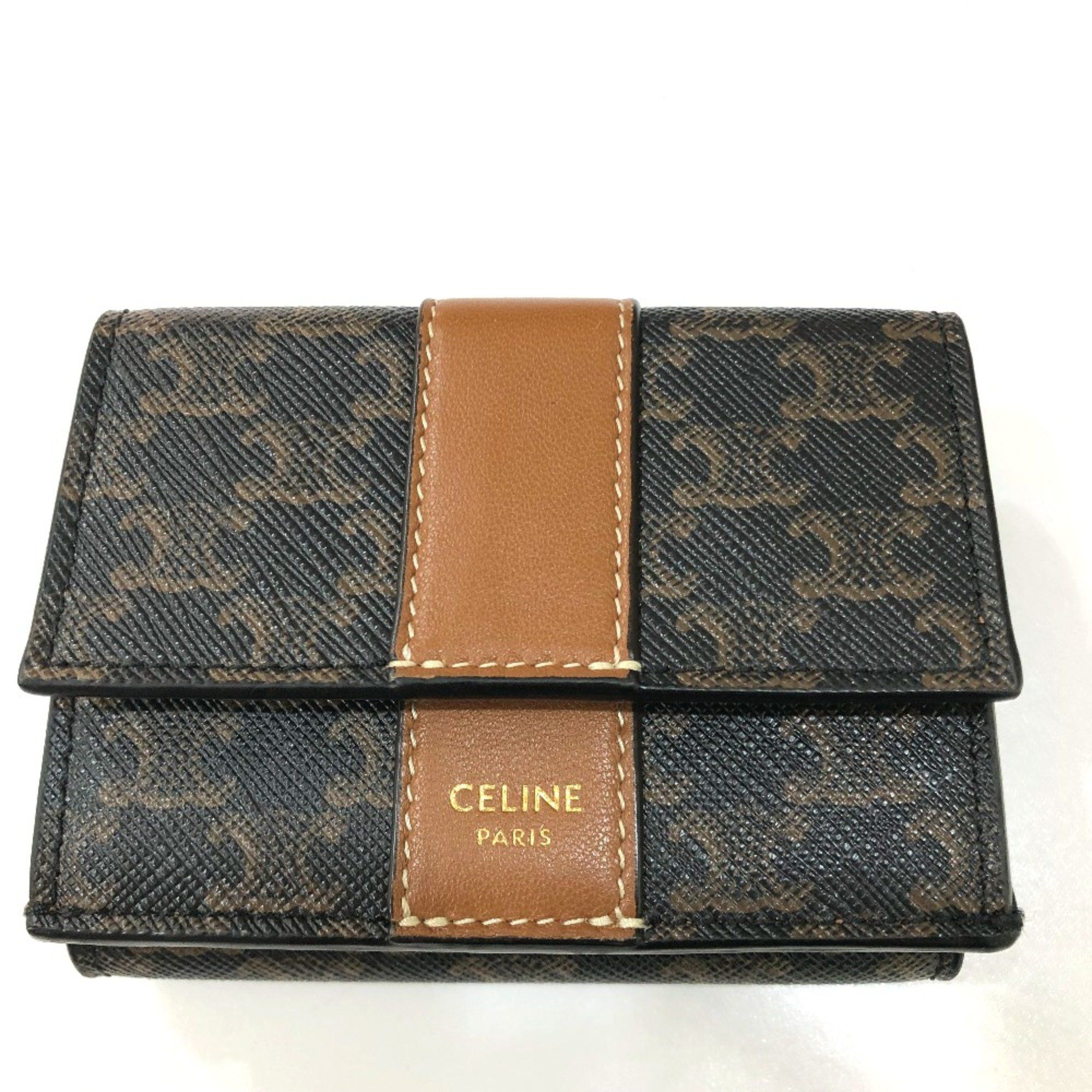 Celine CELINE Triomphe Compact wallet Trifold wallet Brown GoldHardware Size ONE SIZE - 4 Thumbnail
