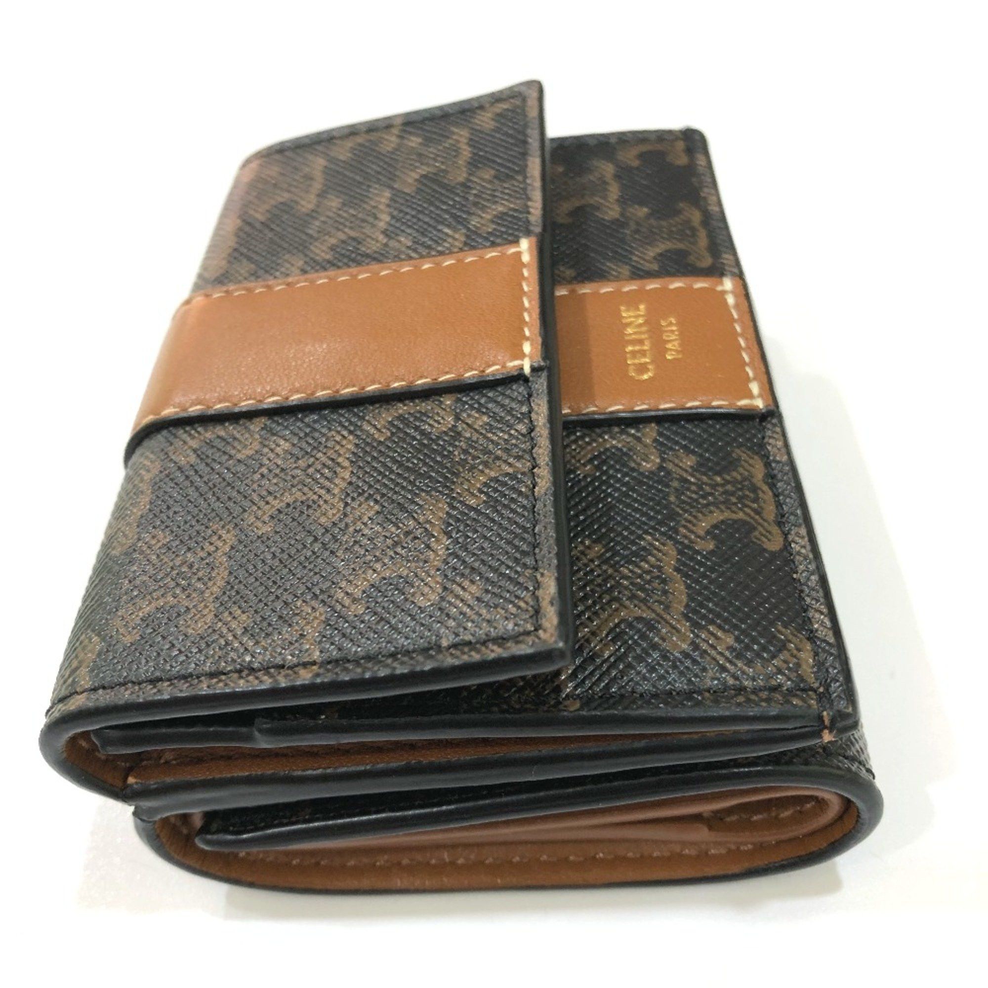 Celine CELINE Triomphe Compact wallet Trifold wallet Brown GoldHardware Size ONE SIZE - 3 Thumbnail