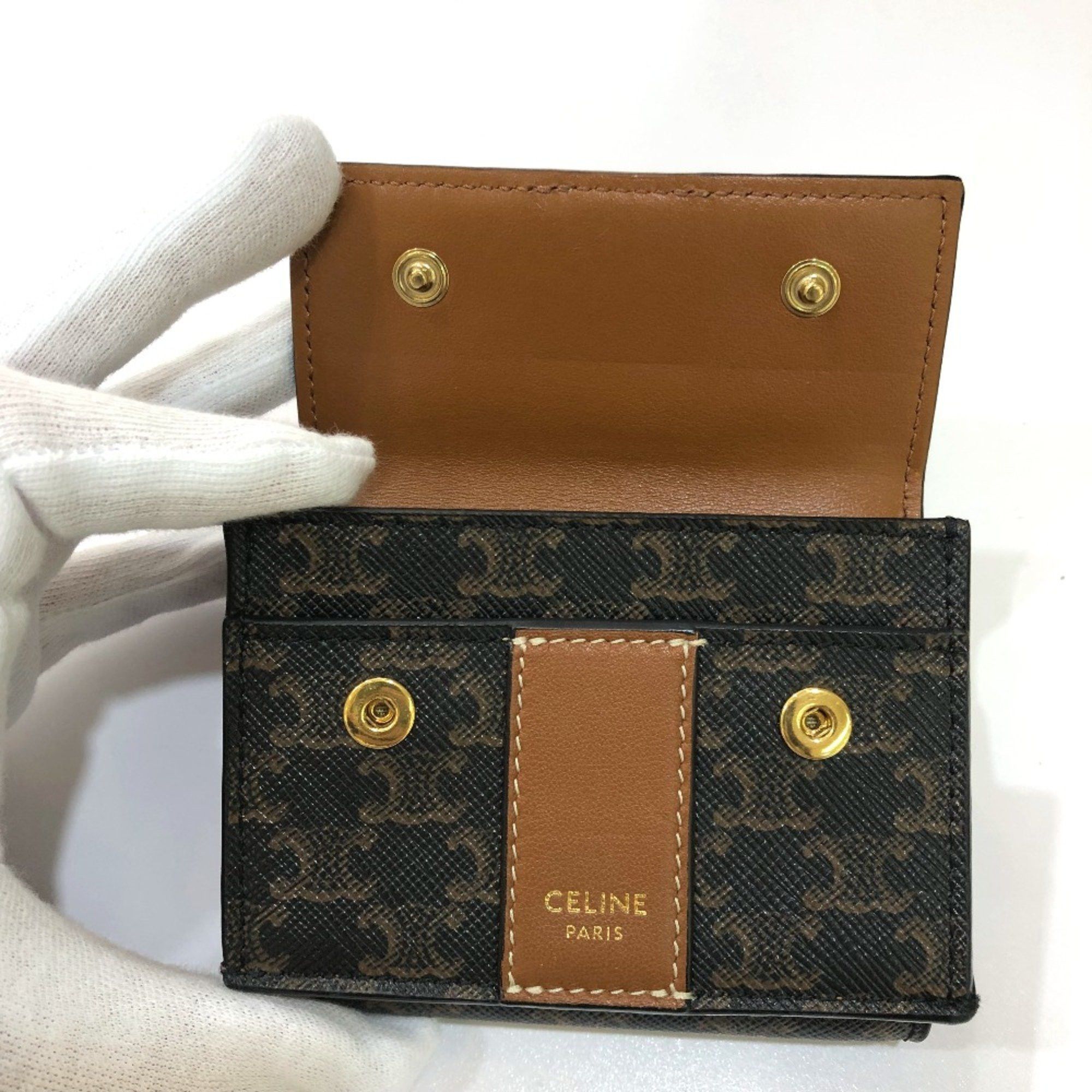 Celine CELINE Triomphe Compact wallet Trifold wallet Brown GoldHardware Size ONE SIZE - 11 Thumbnail