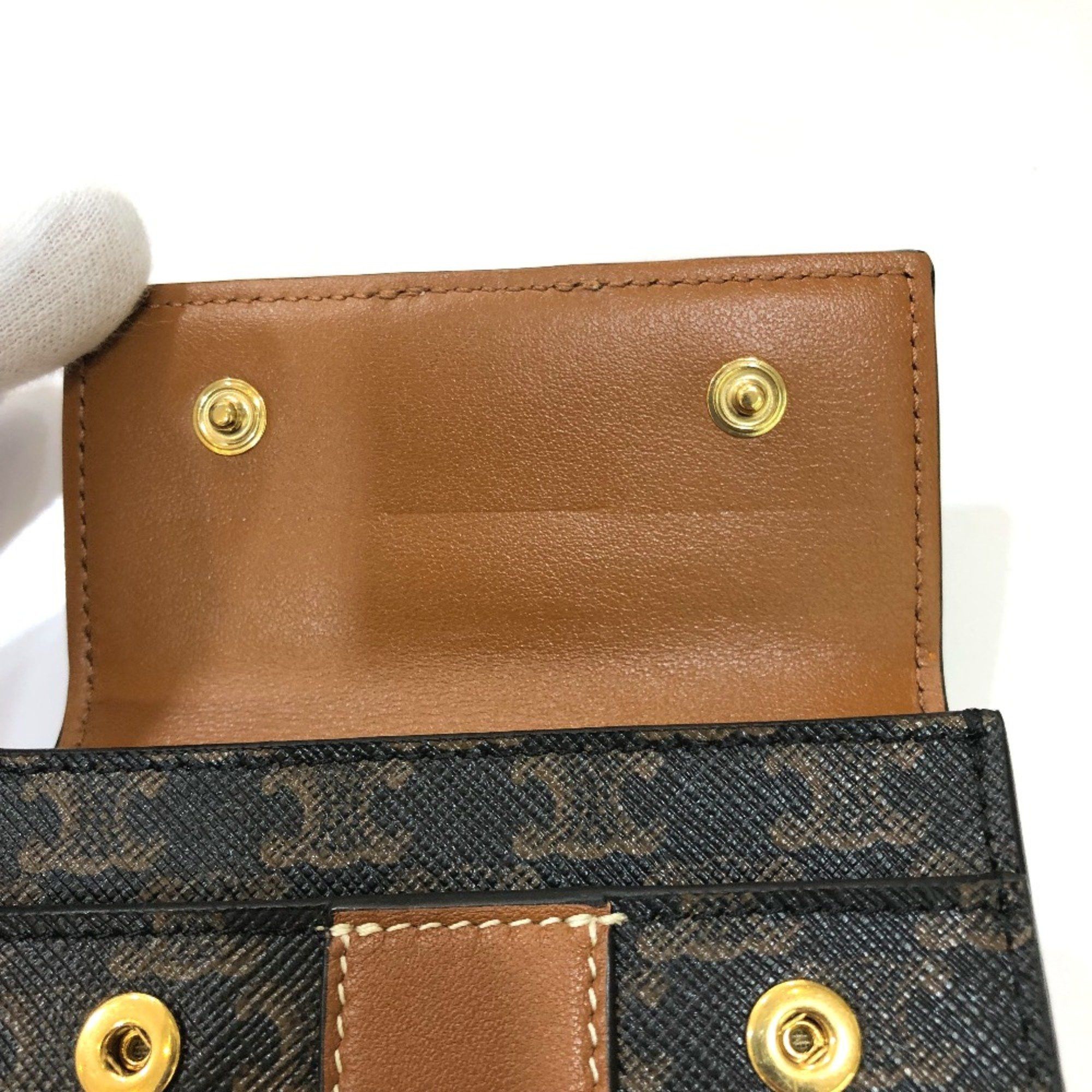 Celine CELINE Triomphe Compact wallet Trifold wallet Brown GoldHardware Size ONE SIZE - 13 Thumbnail